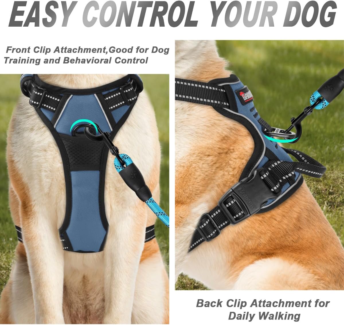 BARKBAY No Pull Dog Harness Front Clip Heavy Duty Reflective Easy Control Handle for Large Dog Walking(Navy,M)