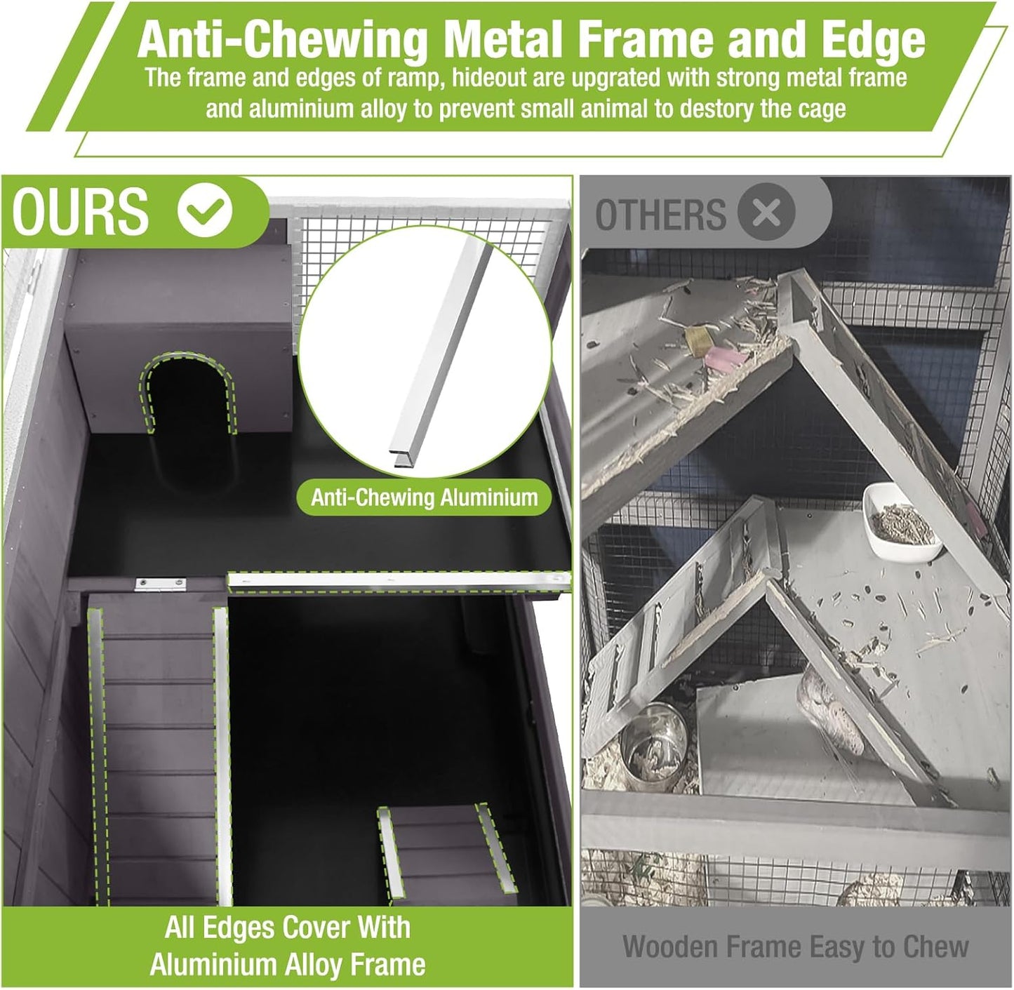 GUTINNEEN Guinea Pig Cage Hamster House with Anti-Chewing Metal Frame Rat Cage with Wheels and Storage, White Metal Frame