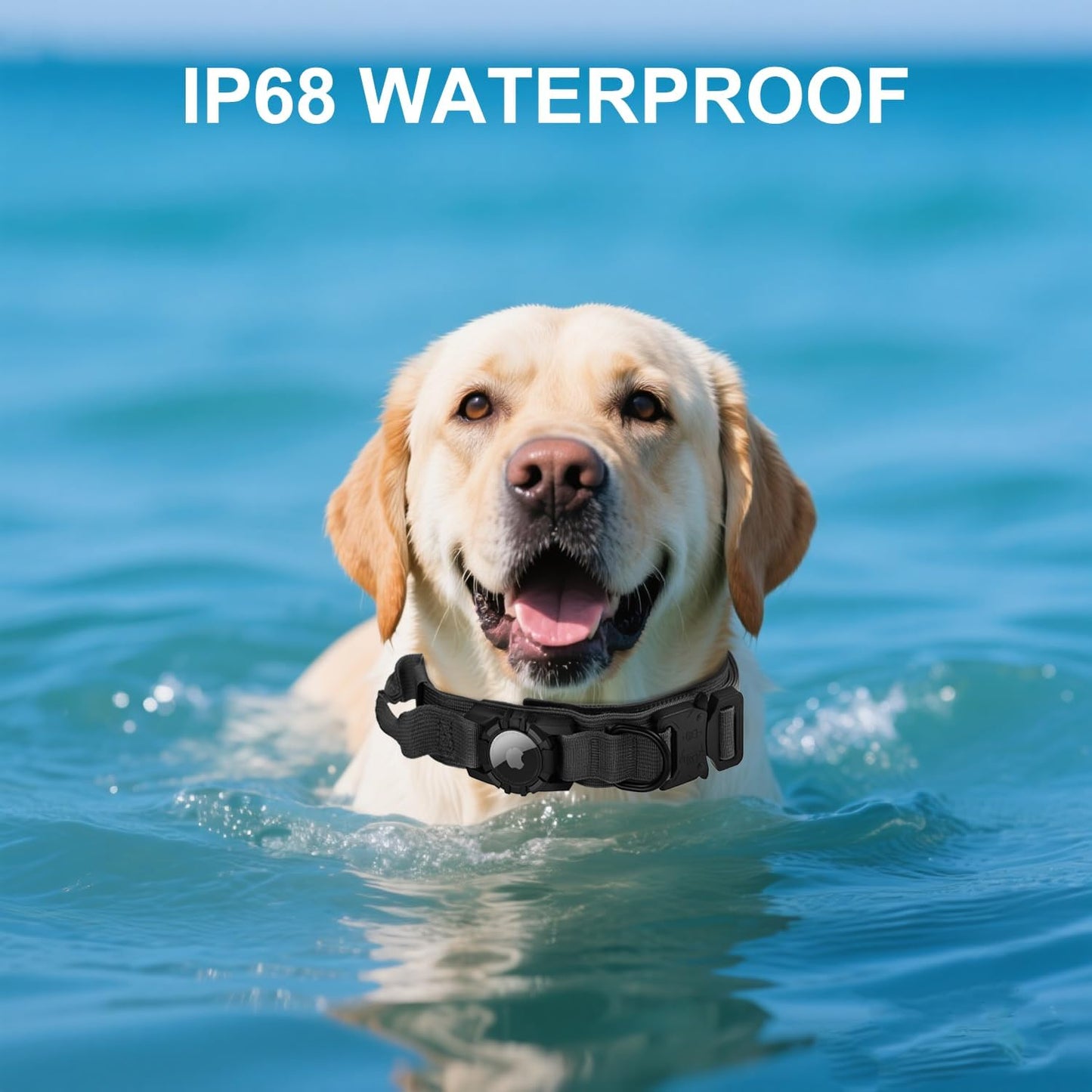 Tactical AirTag Dog Collar - Heavy Duty, Adjustable GPS Collar Compatible with Apple AirTag, with Holder & Control Handle for Medium/Large Dogs [ Black, XL ]