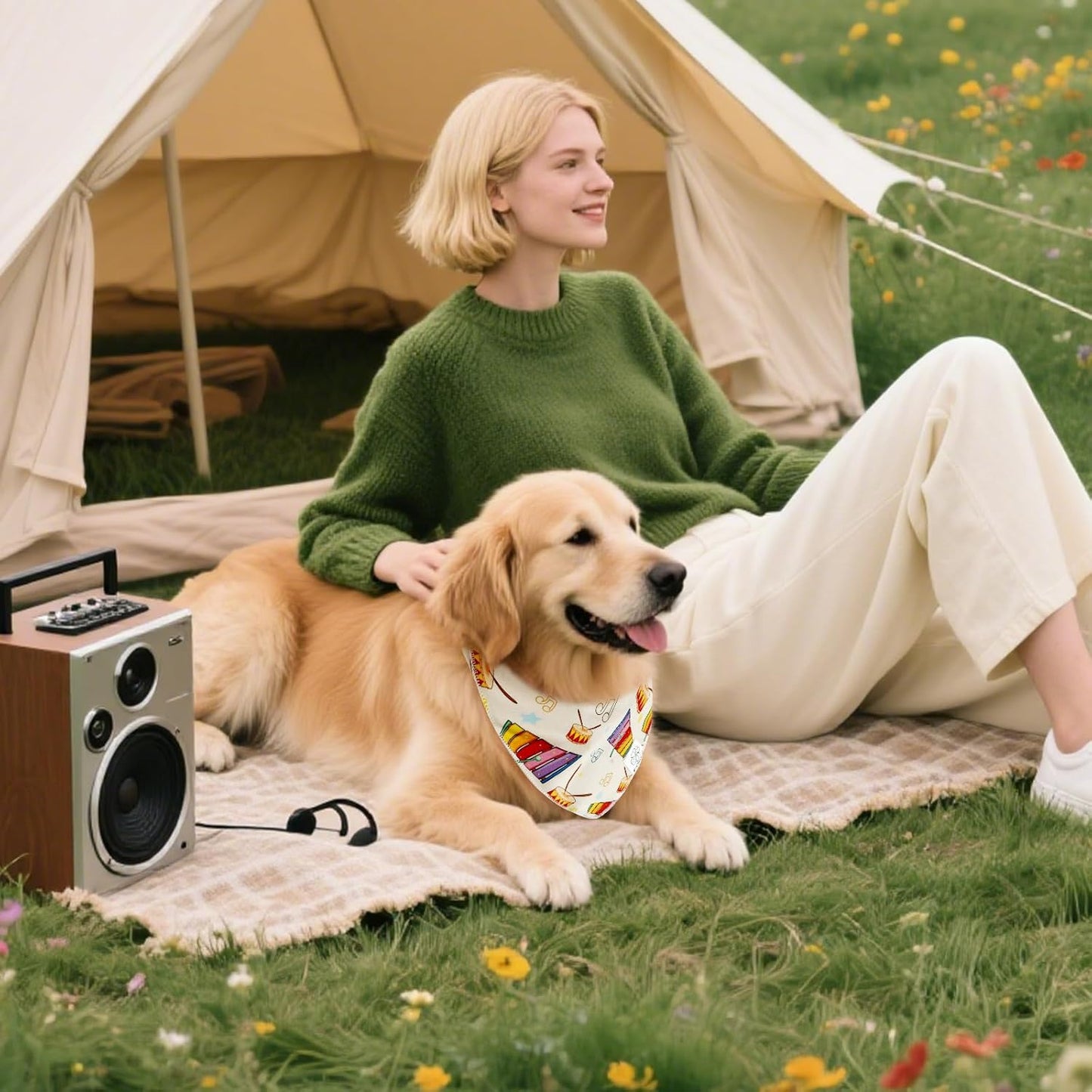 E-Clover Musical Notes Dog Bandanas Rainbow Scarf for Dog Boy Girl Cute Concert Costumes Accessories for Medium Large Dogs