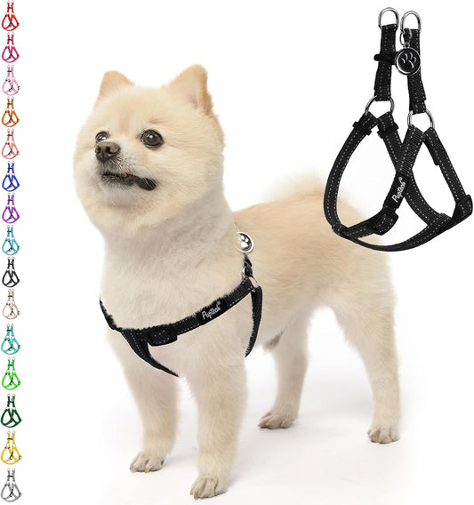PUPTECK No Pull Dog Harness Soft Adjustable Basic Nylon Step in Puppy Vest Outdoor Walking with ID Tag, Reflecive Black, S