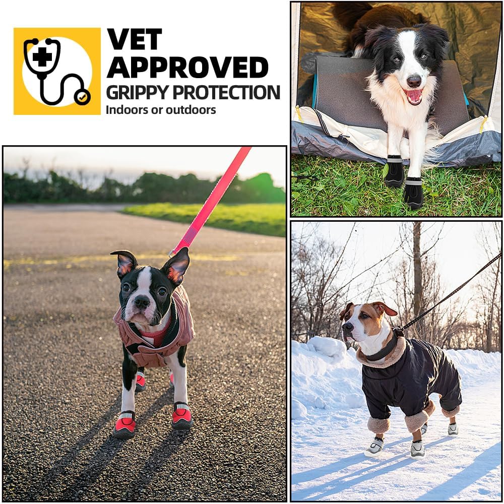 Hcpet Dog Boots for Large Dogs, Dog Shoes for Hot Pavement Winter Snow, Paw Protector Dog Booties Designed for Comfort and Breathability, Outdoor Booties for Small Medium Dogs for Hiking Grey Size 3