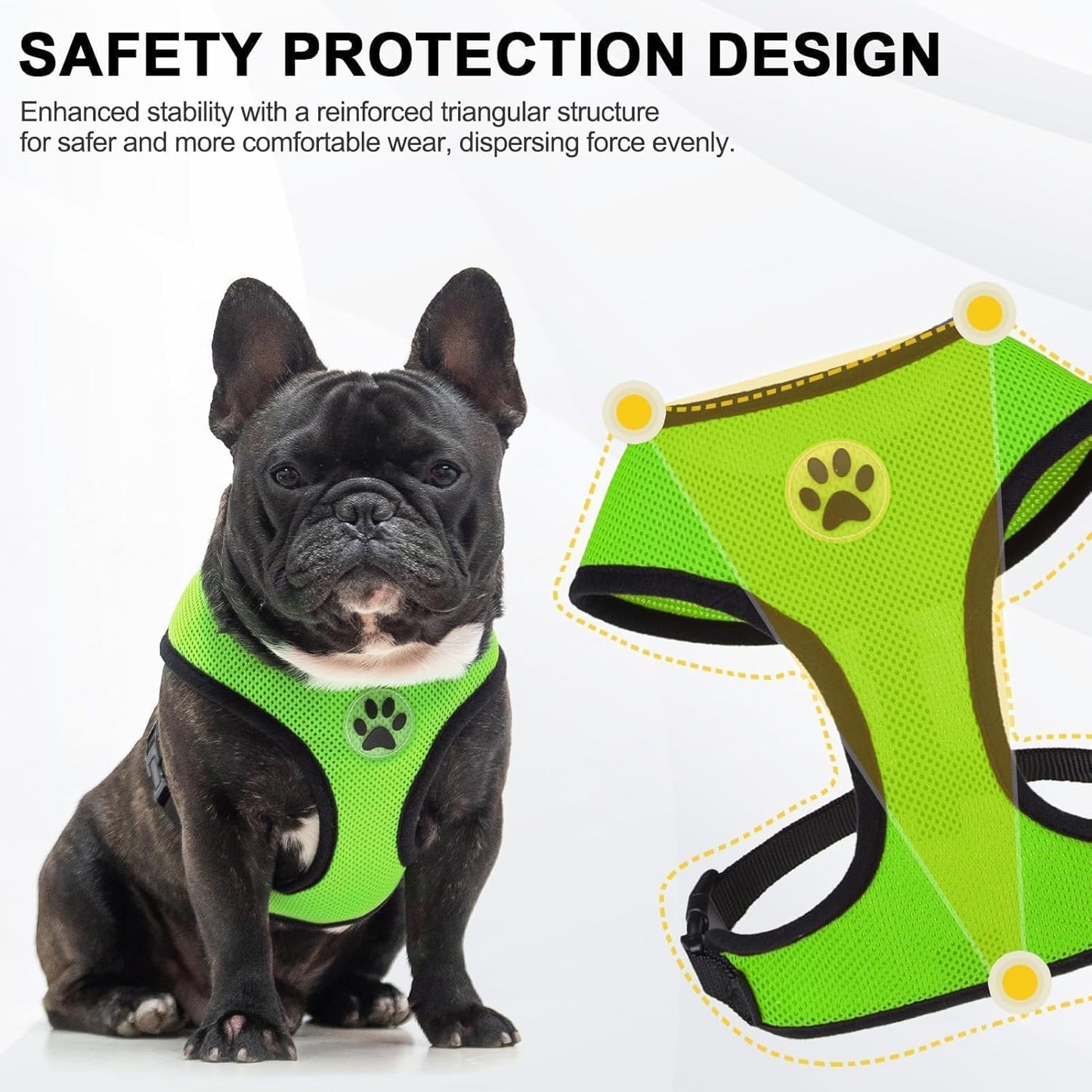 BINGPET No Pull Dog Harness, Soft Mesh Breathable All Weather Vest, Safety Protection Design, Durable Adjustable Step-in Easy Walk Dog Harness for Extra Large Dogs (Green, XL)