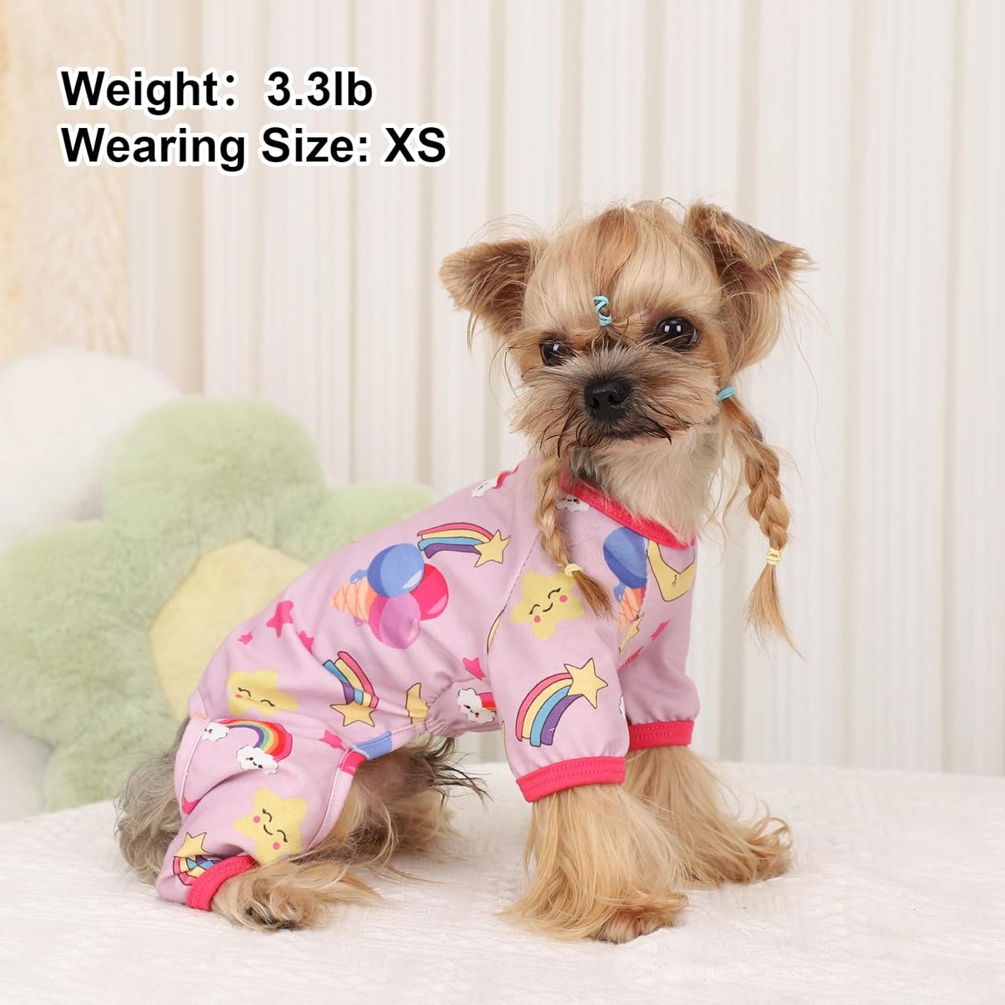 PinkBow Dog Pajamas Pjs Spring Summer Dog Clothes for Small Dogs Girl - Soft Stretchy Puppy Clothes Doggie Onesies Cat Pet Jammies Outfit (Rainbow Pink, X-Small)