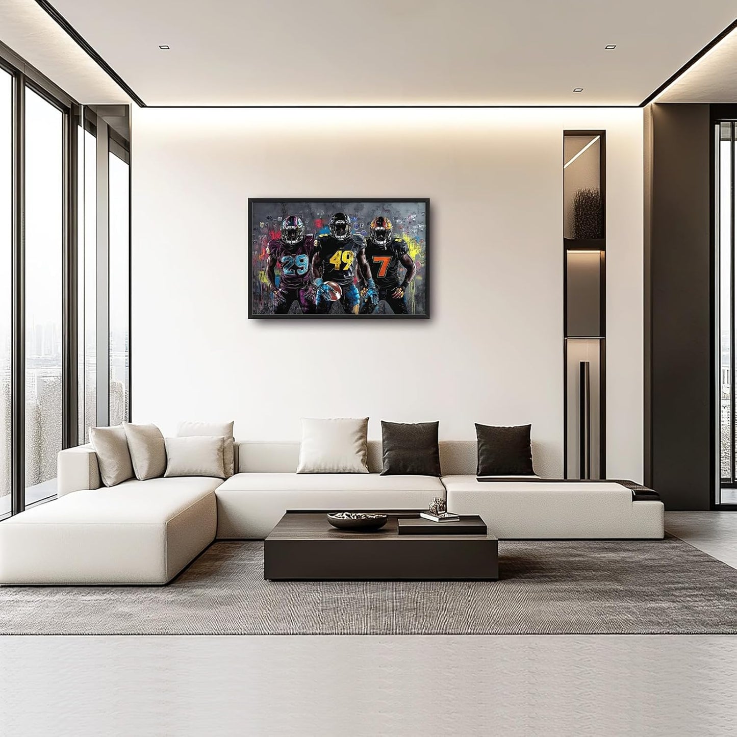 Large Rugby Player Wall Art for Living Room, Framed Oversized Graffiti Sport Wall Decor Cool Canvas Painting Pictures for Men Modern Artwork for Living Room Bathroom Bedroom Office Dining Room 36"x24"