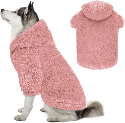 Fuzzy Dog Hoodie Dog Sweaters for Large Dogs Soft Double-Sided Plush Fleece Sweater Clothes Coats Hoodie Sherpa Hooded Sweatshirt(Pink-XXL)