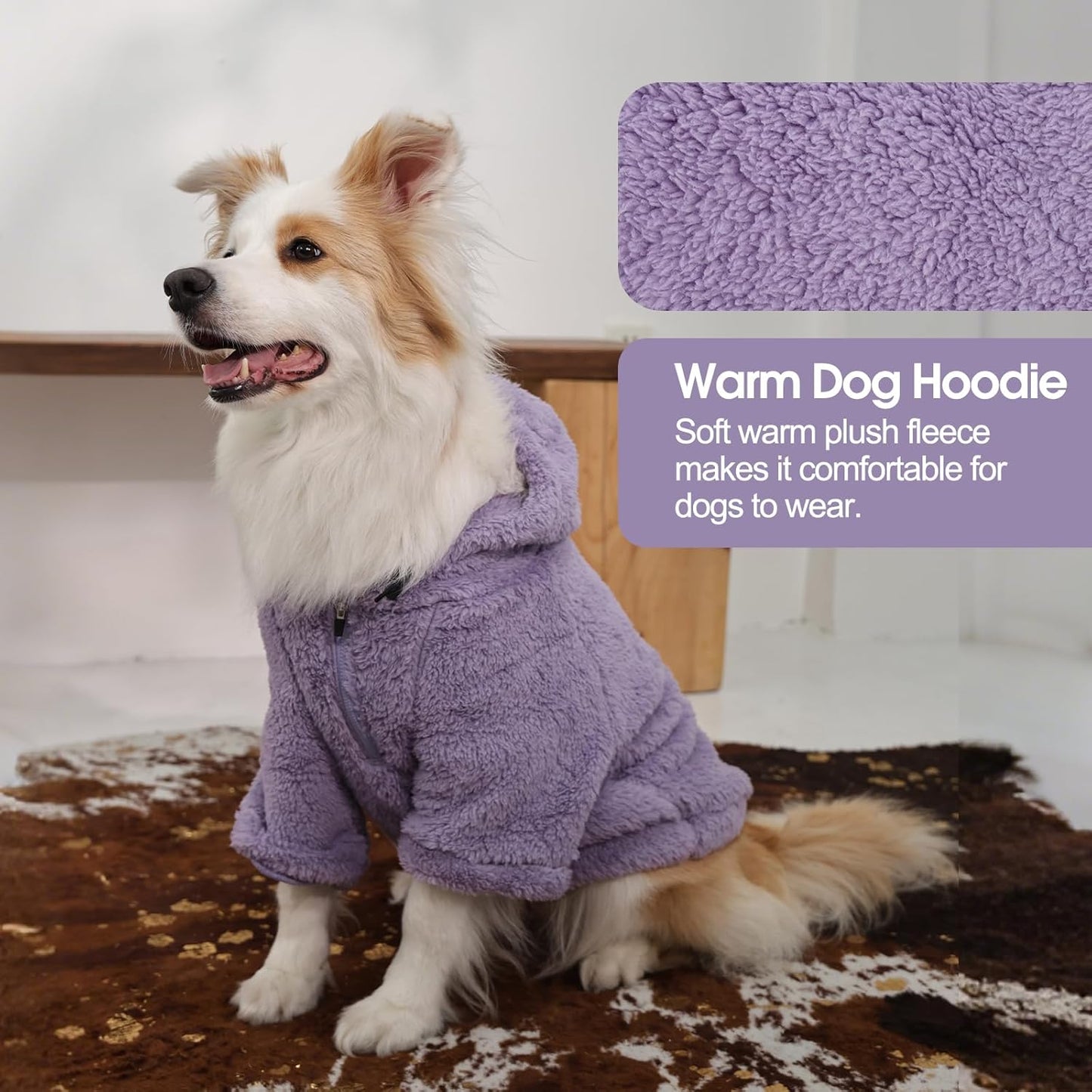 IDOMIK Fuzzy Dog Sweater with Adjustable Hood, Warm Fleece Dog Sweater Hoodie with Harness Hole & Pocket, Pullover Sweaters for Medium Dogs, Fuzzy Hooded Sweatshirt for Fall Winter Christmas,Purple,M