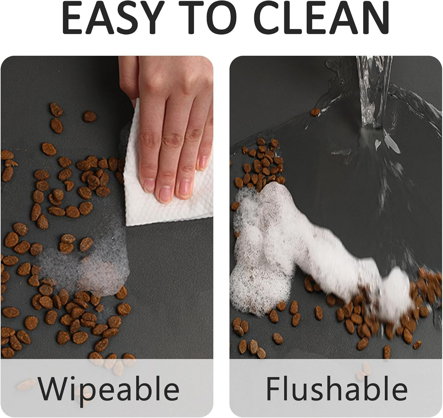 YCT Pet Food Mat for Dogs and Cats - Non-Slip Super Absorbent Feeding Bowl Mat With Footprints Logo - 24 x 16.9 Inches, Brown