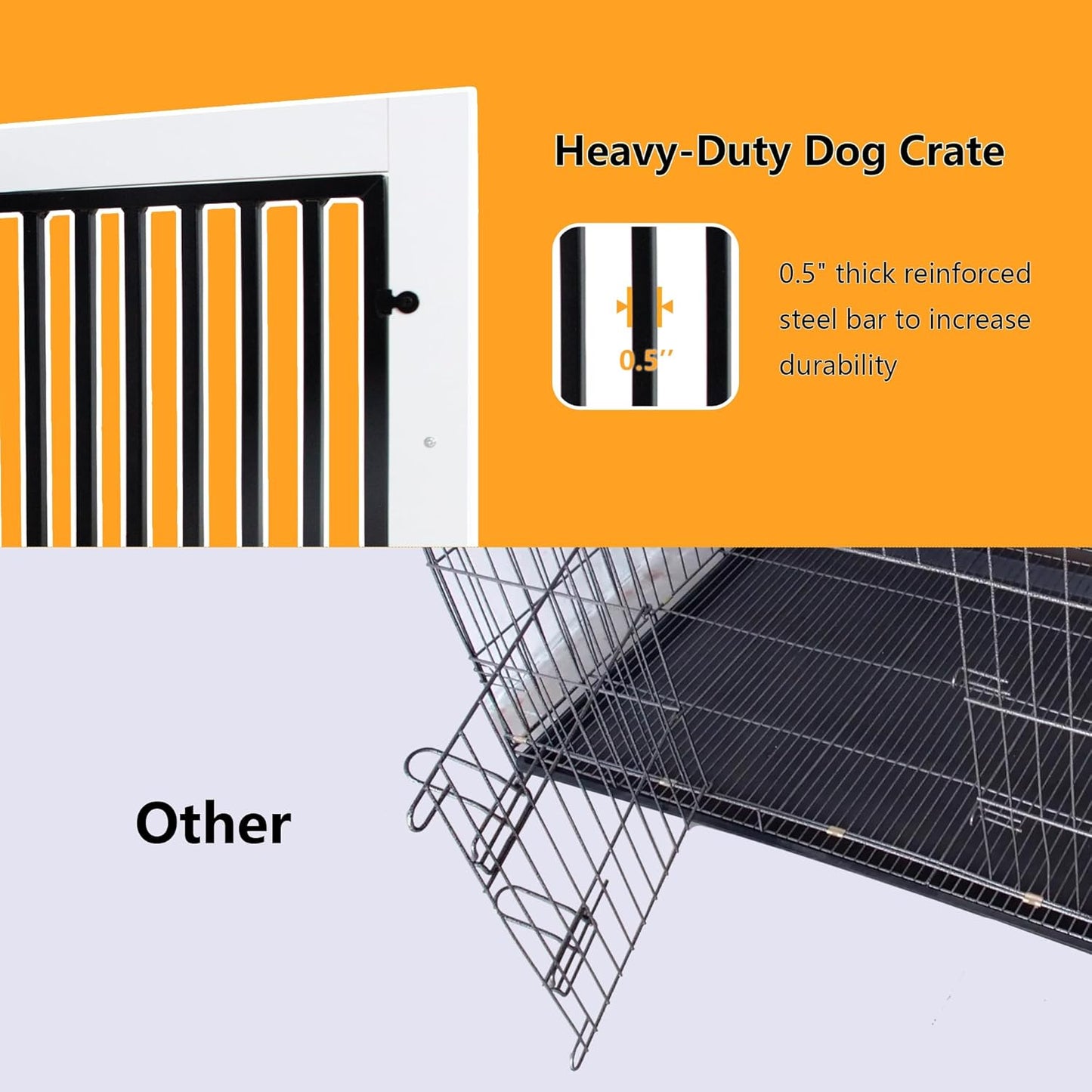 White Heavy Duty Furniture Dog Crate, Wood and Metal Kennel Cage, Pet House End Table with Drawer and Pull-Out Design, Dog Home for Indoor use, Large Size