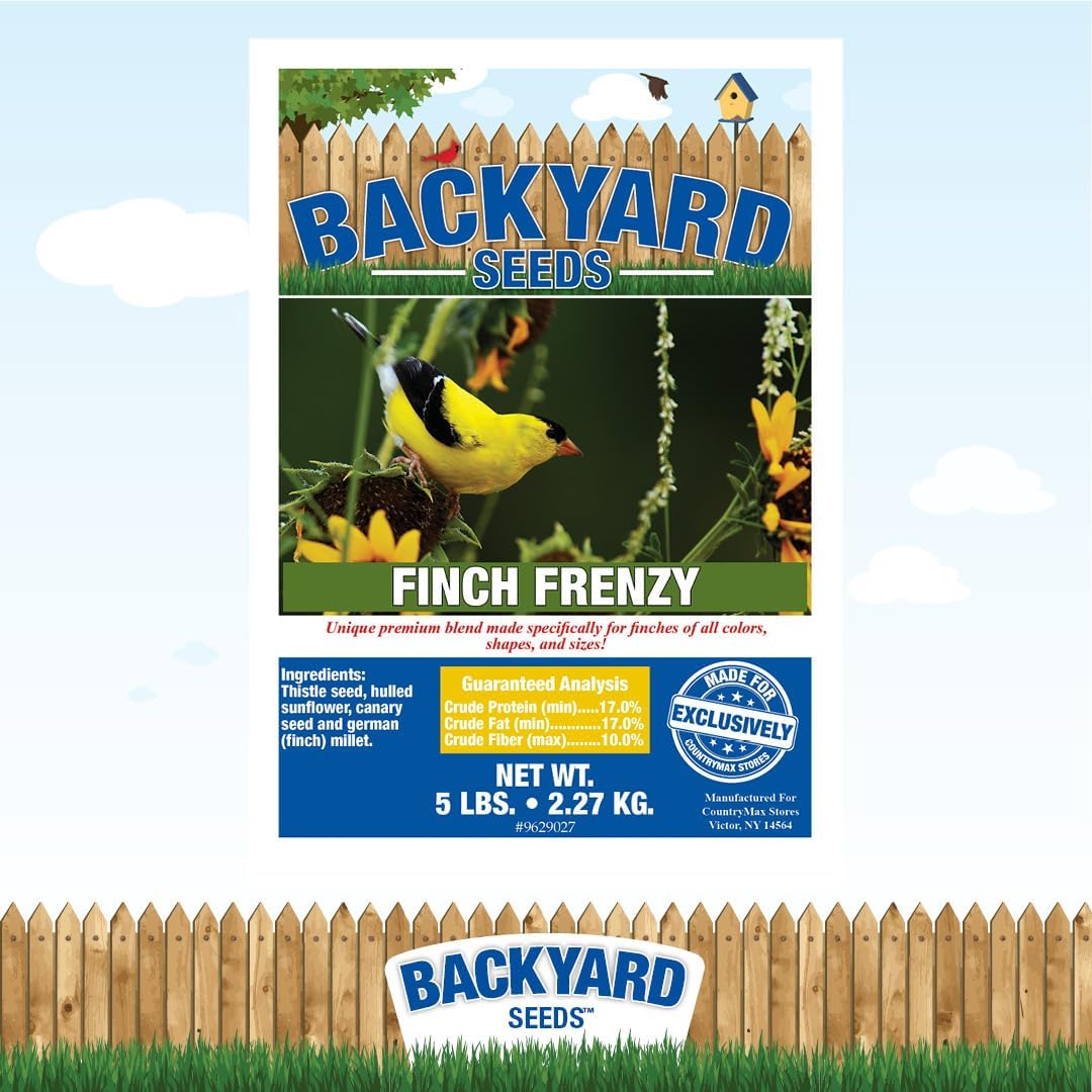 CountryMax Backyard Seeds Finch & Small Songbird Frenzy Wild Bird Seed Mix – 5 lb Bag | Premium Blend with Nyjer, Millet, Sunflower Chips | Attracts Goldfinches, House Finches, Chickadees