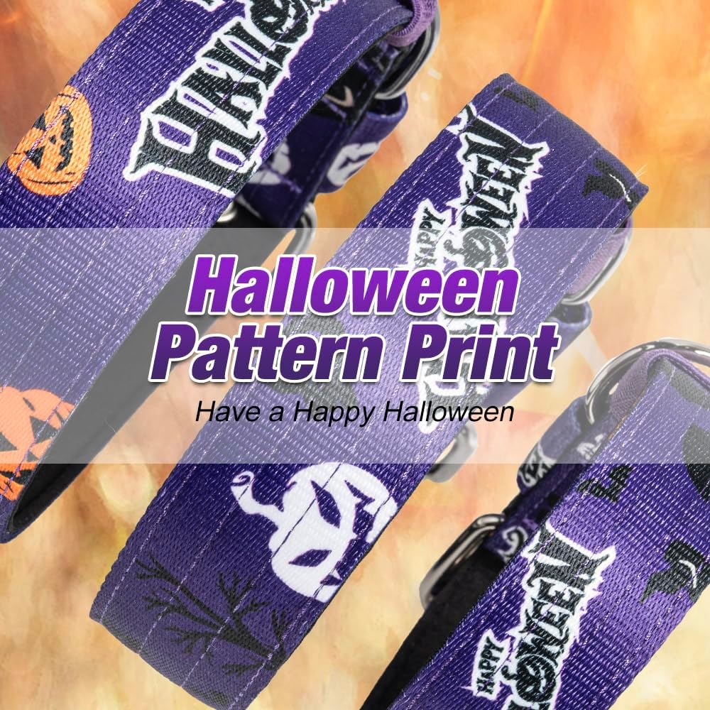 TSPRO Tactical Dog Collar 1.5 Inch Wide Thick Dog Collars with Heavy Duty Metal Buckle, Durable, Strong, Adjustable for Medium to Large Dogs (Halloween Purple L)