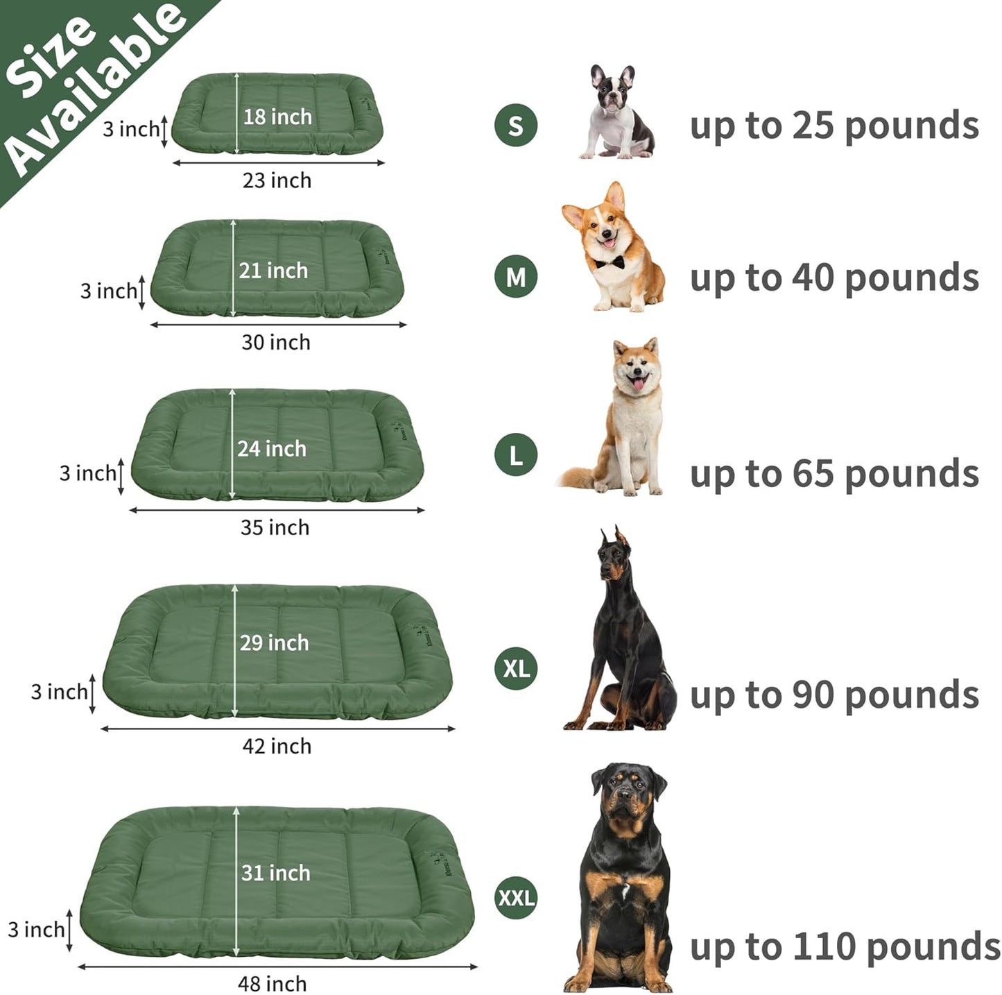 KHONSU PET Durable Dog Bed Tough and Tear Proof Dog Crate Bed, 800lbs Tear Strength PVC-Backed Waterproof Ped Bed Mat Indoor & Outdoor Use for Dogs up to 90 lbs