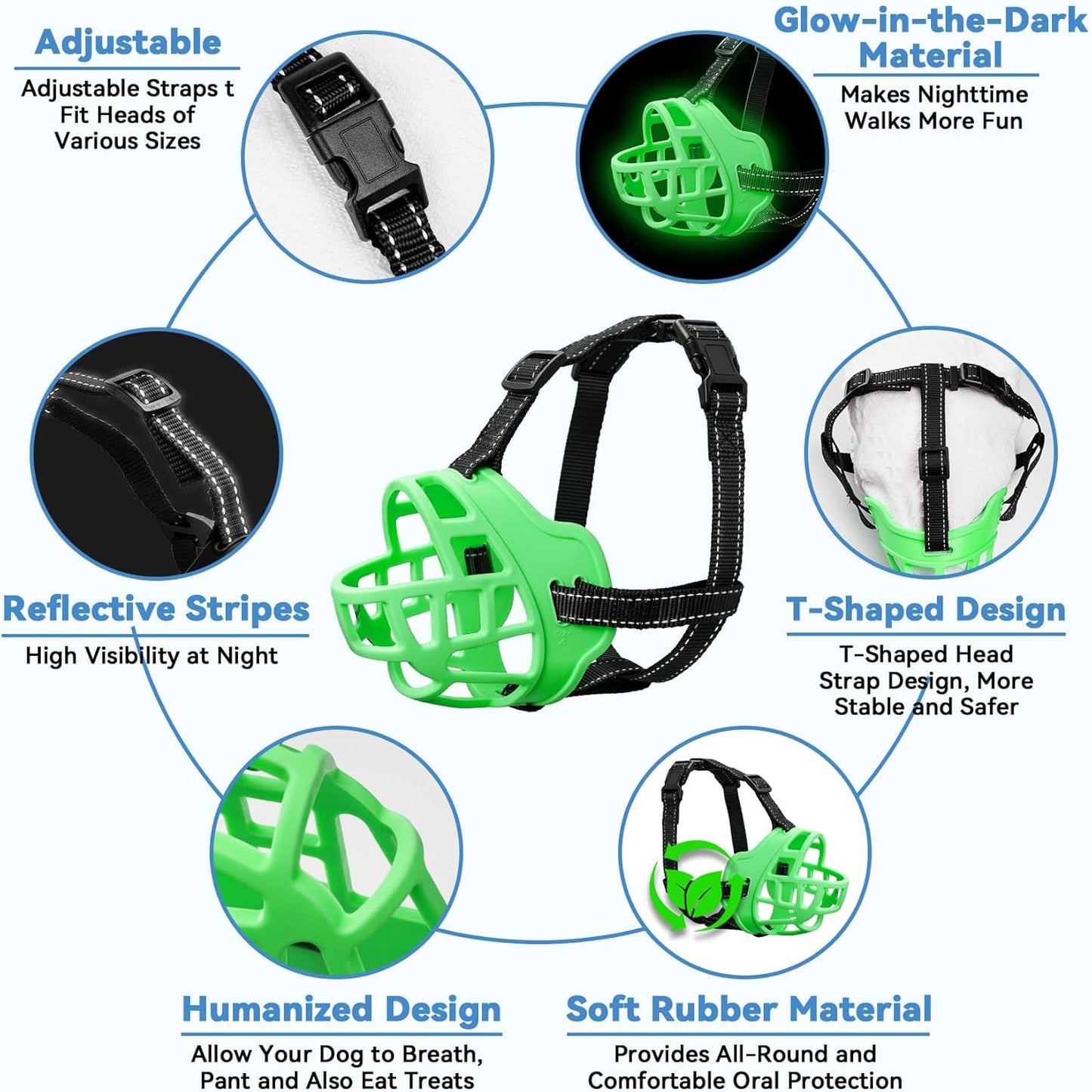 Dog Muzzle for Large Dogs, Breathable Basket Muzzles for Small, Medium and X-Large Aggressive Dog, Allows Panting Drinking, Suitable for Grooming Trimming Training (3, Luminous Green)