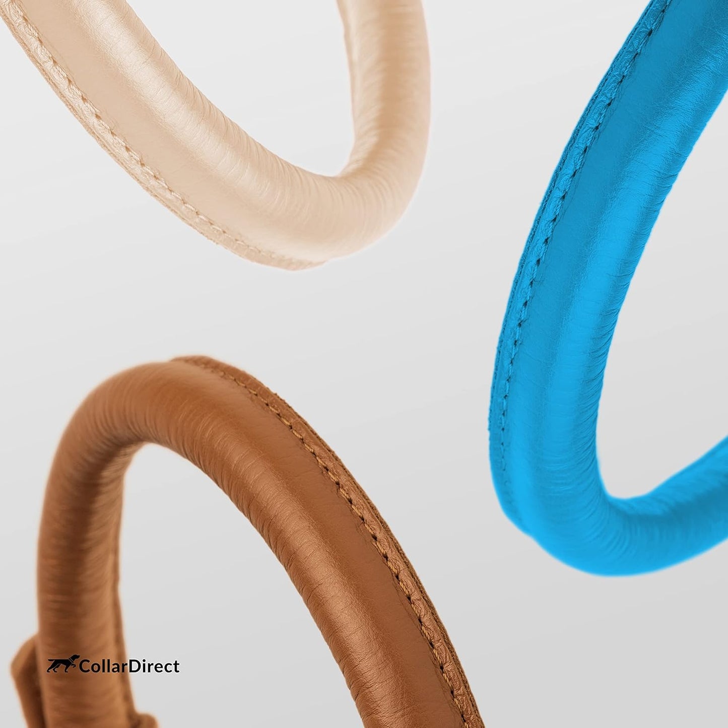 CollarDirect Rolled Leather Dog Collar, Soft Padded Round Puppy Collar, Handmade Genuine Leather Collar Dog Small Large Cat Collars 13 Colors (11-14 Inch, Light Blue Textured)