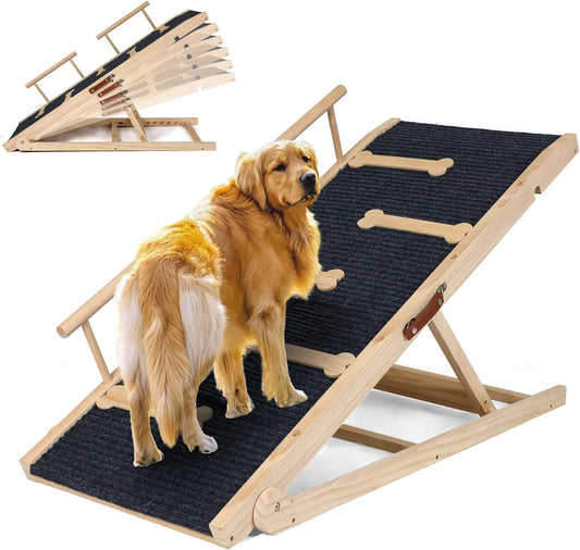 Dog Ramp for Bed Couch Extra Wide Folding Pet Ramps for Large Dogs to Get on Bed, Portable Doggie Steps 6 Adjustable Height 27.3”, 47.3" Long