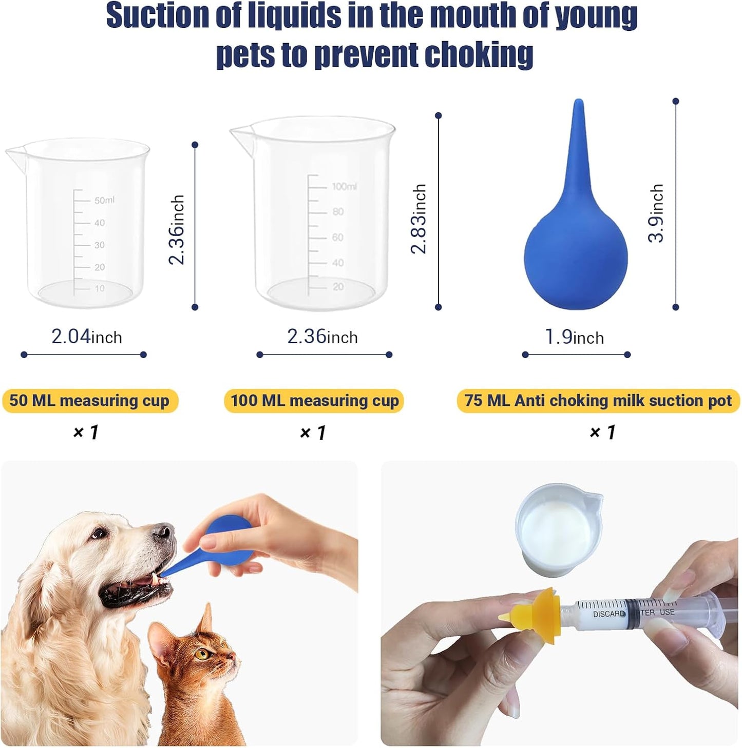 Kitten Bottle Feeding Kit, Pet Bottle, Silicone Nipples, 10 FR Feeding Tube, Pet Pill Shooter, Aspirator Bulb, Small Animal Feeding Supplies, for Tiny Animal, Kitten, Puppy, Rabbit, Squirrels