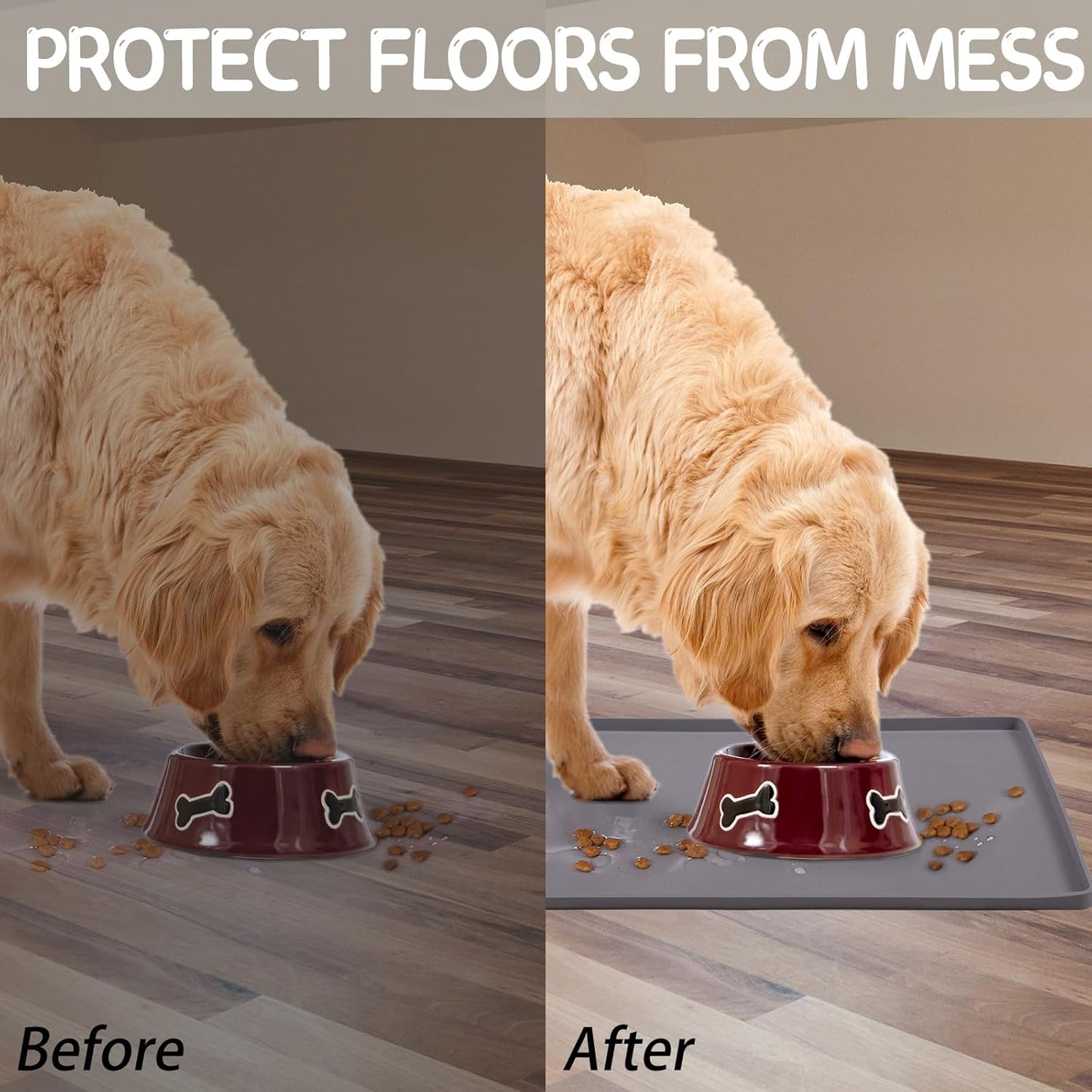 MateeyLife Silicone Cat & Dog Food Mat for Floors Waterproof, Anti-Slip Dog Bowl Mats for Food and Water, Pet Feeding Mats with Lip to Prevent Spills, Pet Placemat for Messy Drinkers to Protect Floors