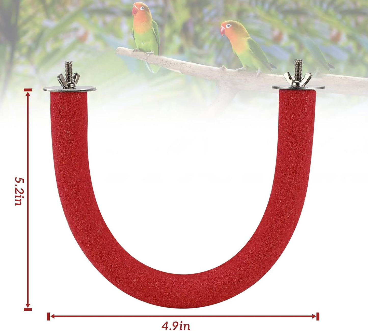Rypet U Shape Parrot Perch Stand Toy for Paw Grinding Clean Stick Exercise, Rough-Surfaced Quartz Bird Perch Standing Cage Accessories for for Small Parakeets Cockatiels Conures Macaws Finches(Red)
