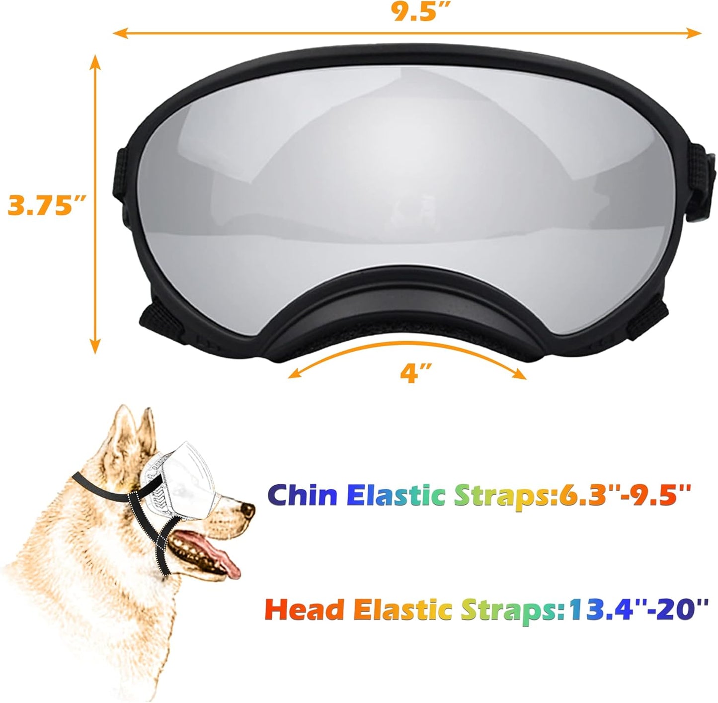 Large Dog Sunglasses, Dog Goggles with Adjustable Strap UV Protection Winproof Dog Puppy Sunglasses, Suitable for Medium-Large Dog Pet Glasses, Dogs Eyes Protection