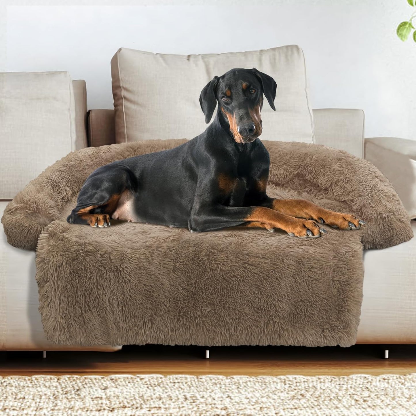 GGIB Calming Dog Bed Fluffy Plush Dog Mat for Furniture Protector with Removable Washable Cover for Large Medium Small Dogs and Cats (Extra Extra Large, Camel)