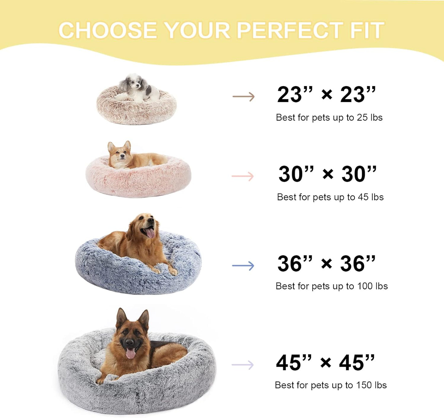 Bedfolks Calming Donut Dog Bed Cat Bed, 23 Inches Round Fluffy Dog Beds for Small Dogs, Machine Washable Anti-Anxiety Plush Puppy Bed（Pink, Small）
