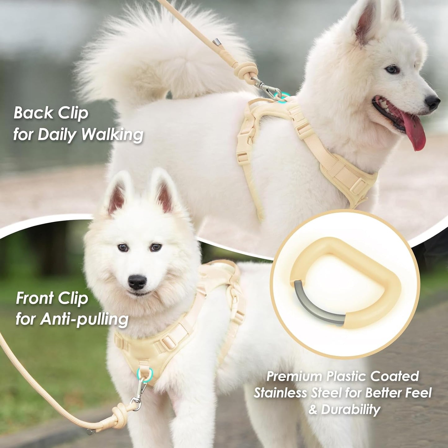 No Pull Dog Harness, Puppy Vest with Front Clip for Small Medium Large Sized Dog(Light Yellow,L)