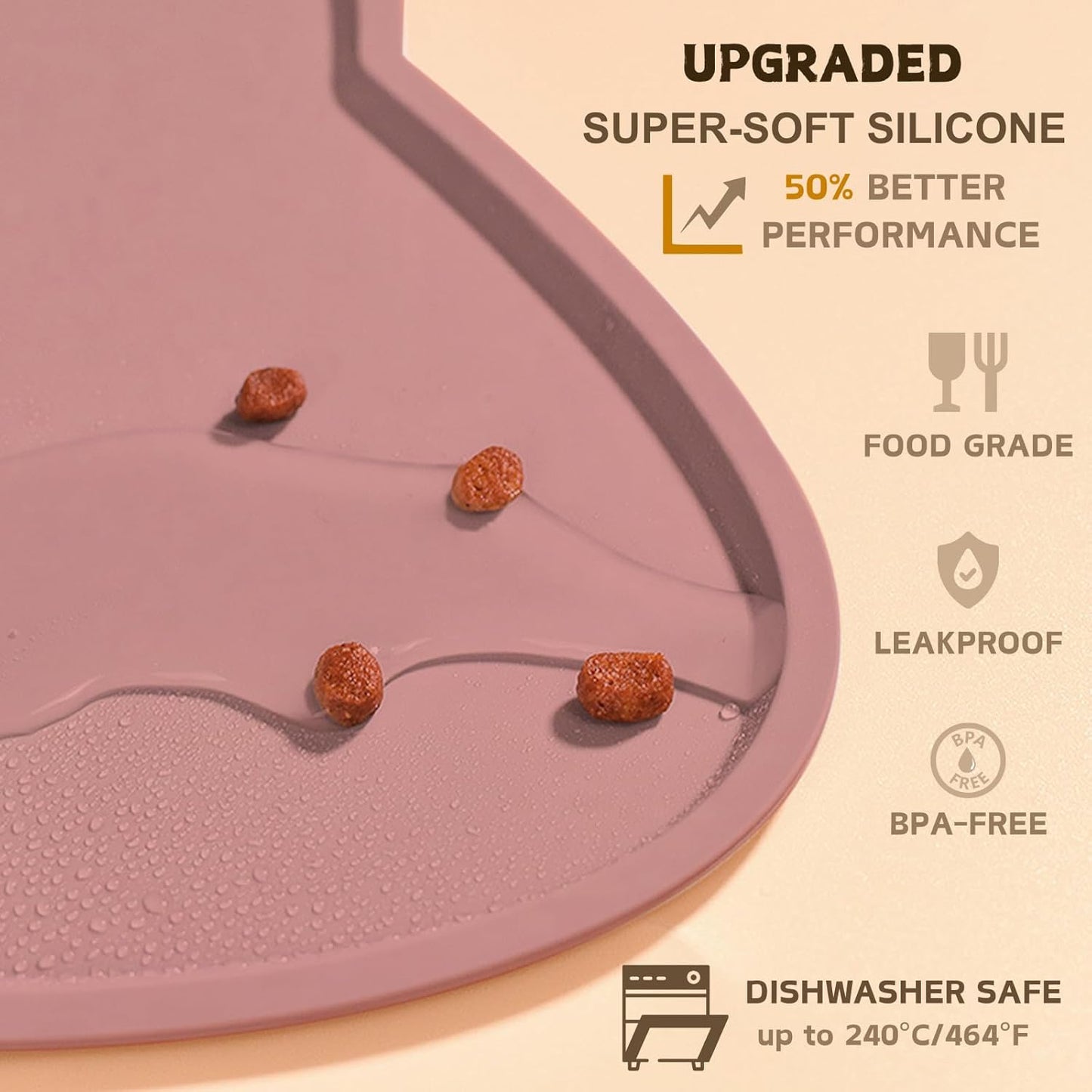Cat Food Mat, Silicone Pet Feeding Mat for Floor Non-Slip Waterproof Dog Water Bowl Tray Cushion (20" x 12", Coral Pink)