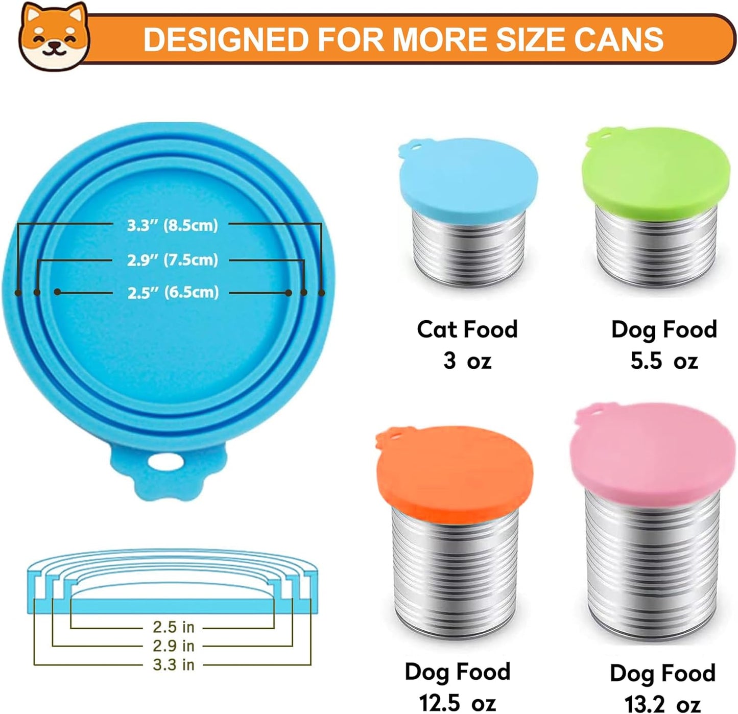 3 Pack Pet Food Can Covers, Silicone Universal Can Lids for Dog & Cat Food, BPA Free, One Fit Most Standard Size Can Lids Top Blue/Green/Orange