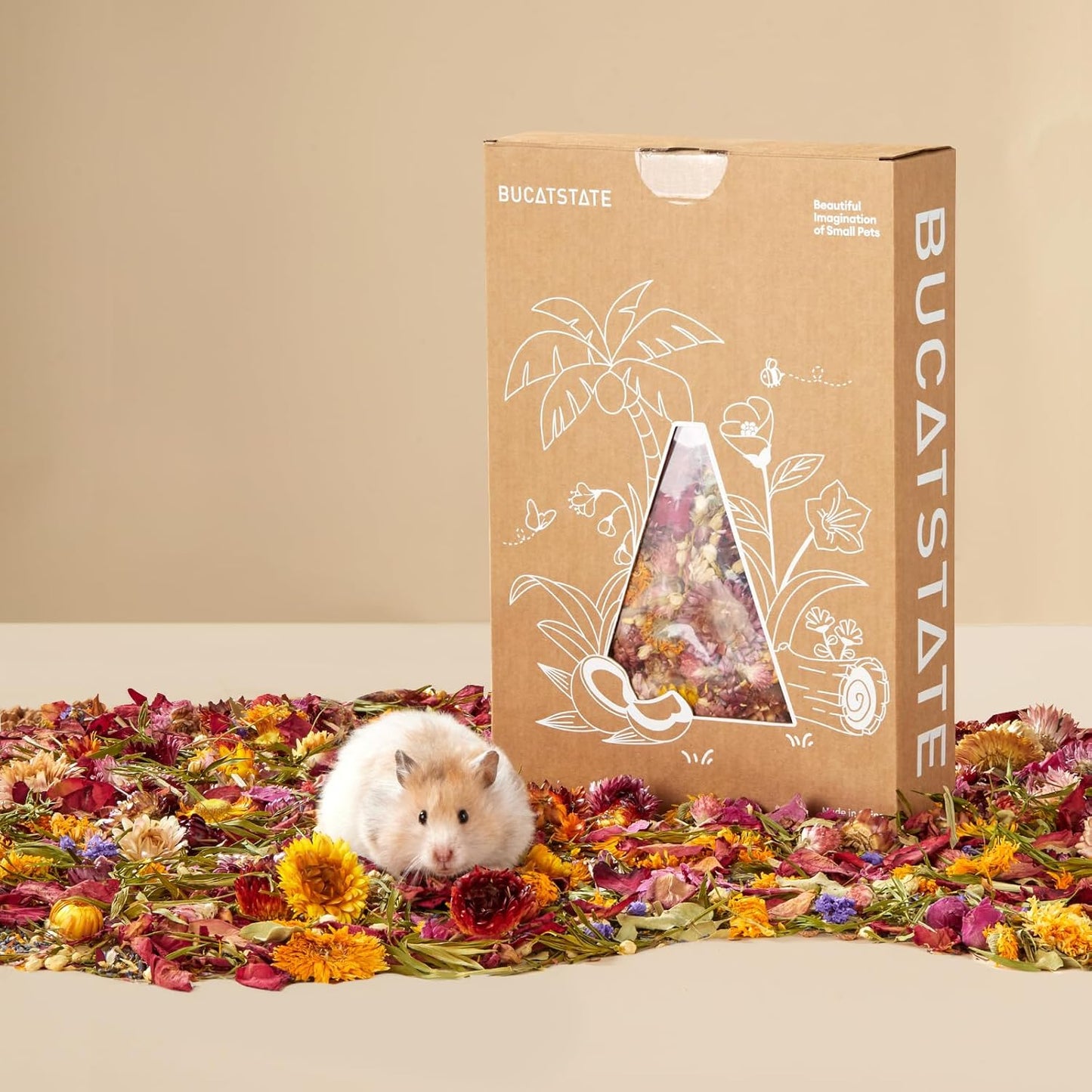 BUCATSTATE 5L Natural Flower & Hamster Bedding Soft Natural Bedding for Hamster Enrichment for Small Pets & Dwarf Syrian Hamsters, Gerbils, Mice,