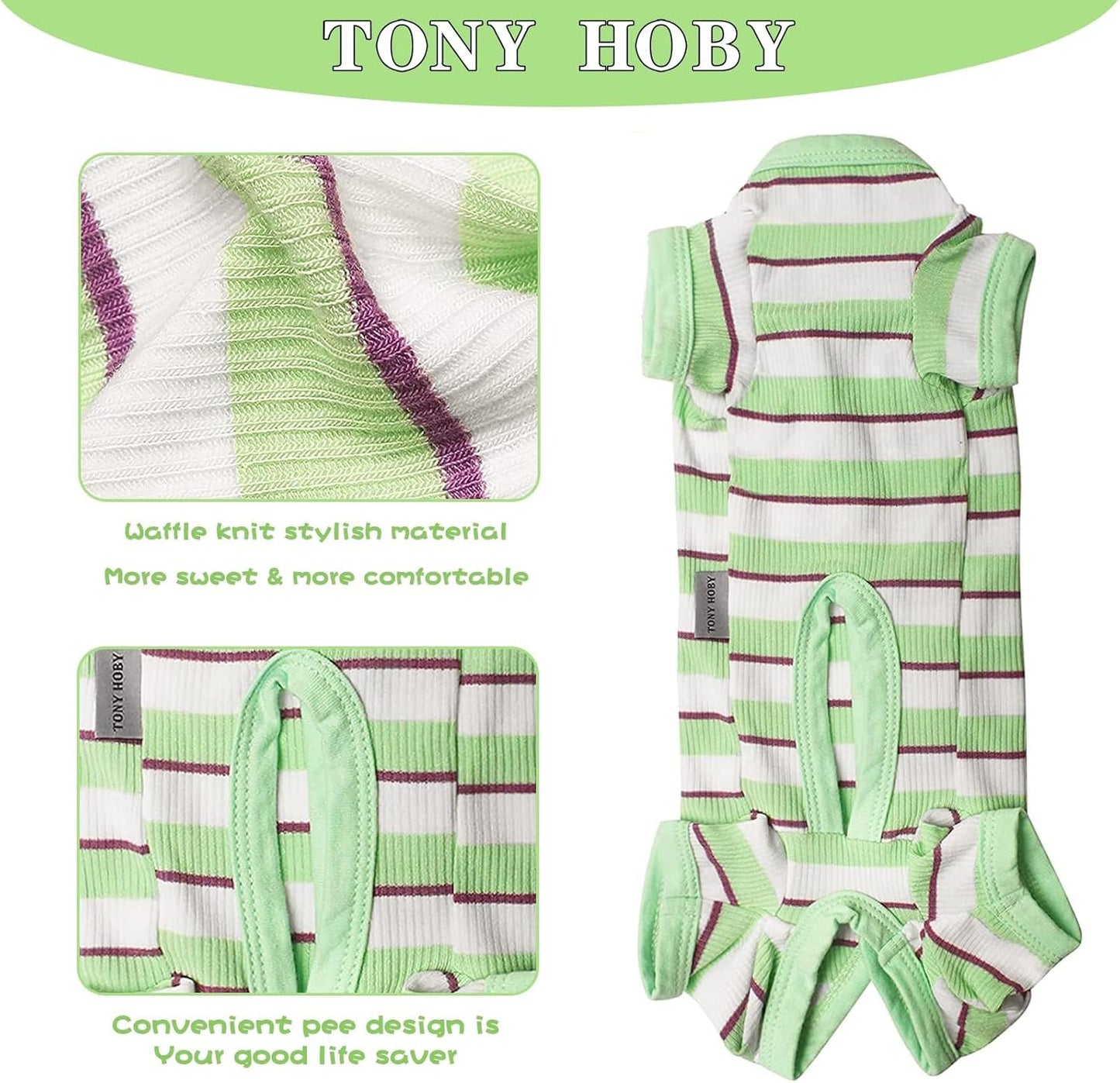 TONY HOBY Dog Pajamas, Male Dog Jumpsuit with Green Stripe, Dogs Clothes for Small Medium Size Dogs (Green&White, Boy, M)