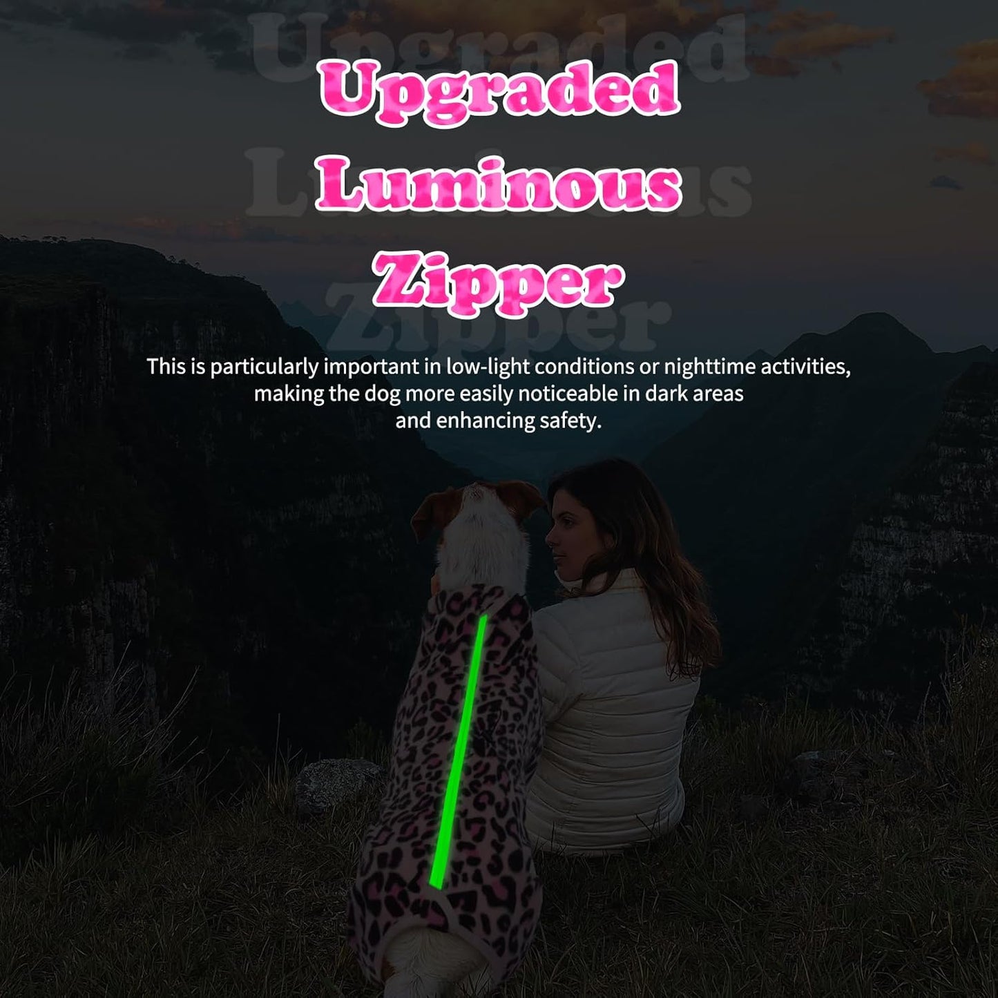 ROZKITCH Dog Warm Pajamas, Pet Windproof Warm Cold Weather Jacket Vest with Luminous Zipper, Jumpsuit Apparel Outfit Clothes for Small Medium Large Dog L-Pink 2XL