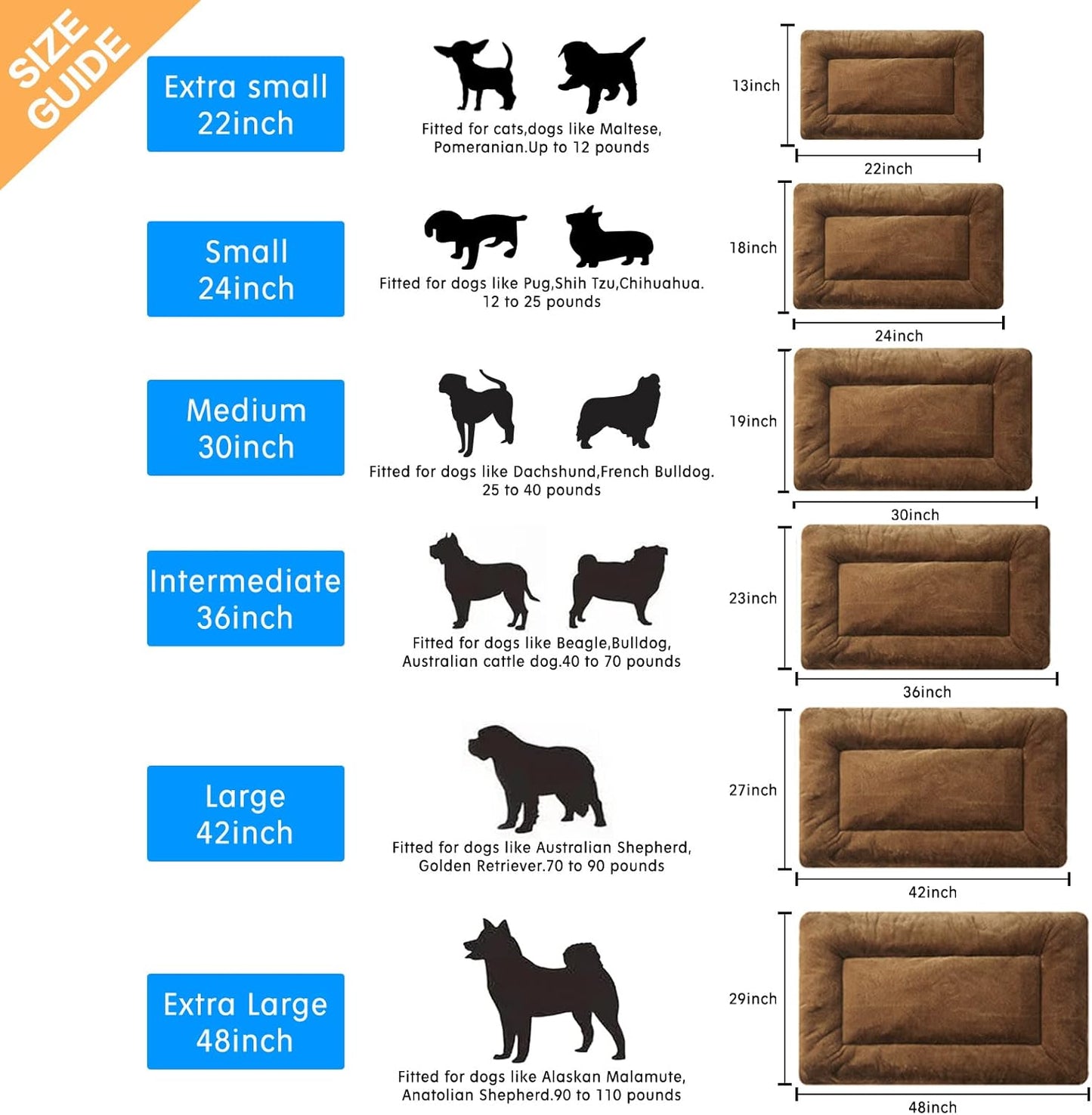 Dog Beds Crate Pad for Small Dogs Ultra Soft Dog Crate Bed Washable & Anti-Slip Kennel Pad for Dogs Cozy Sleeping Mat,Brown 24inch