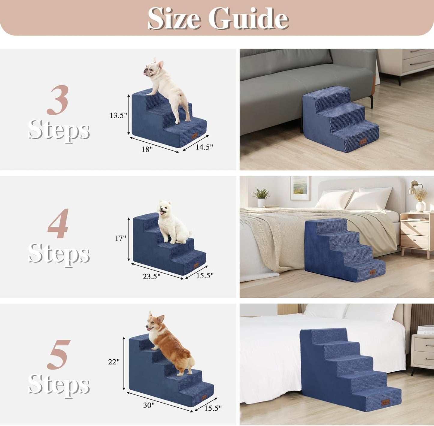 GGIB Dog Stairs for Small Dogs Cats Non-Slip Dog Steps for High Bed Pet Stairs for Sofa Couch Pet Ramp Pet Steps with Removable Washable Cover, 13" H, 3-Step