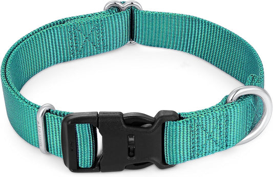 Mikivery Nylon Dog Collar with Quick Release Buckle Soft Adjustable Sturdy for Small Medium Large Dogs Teal,M