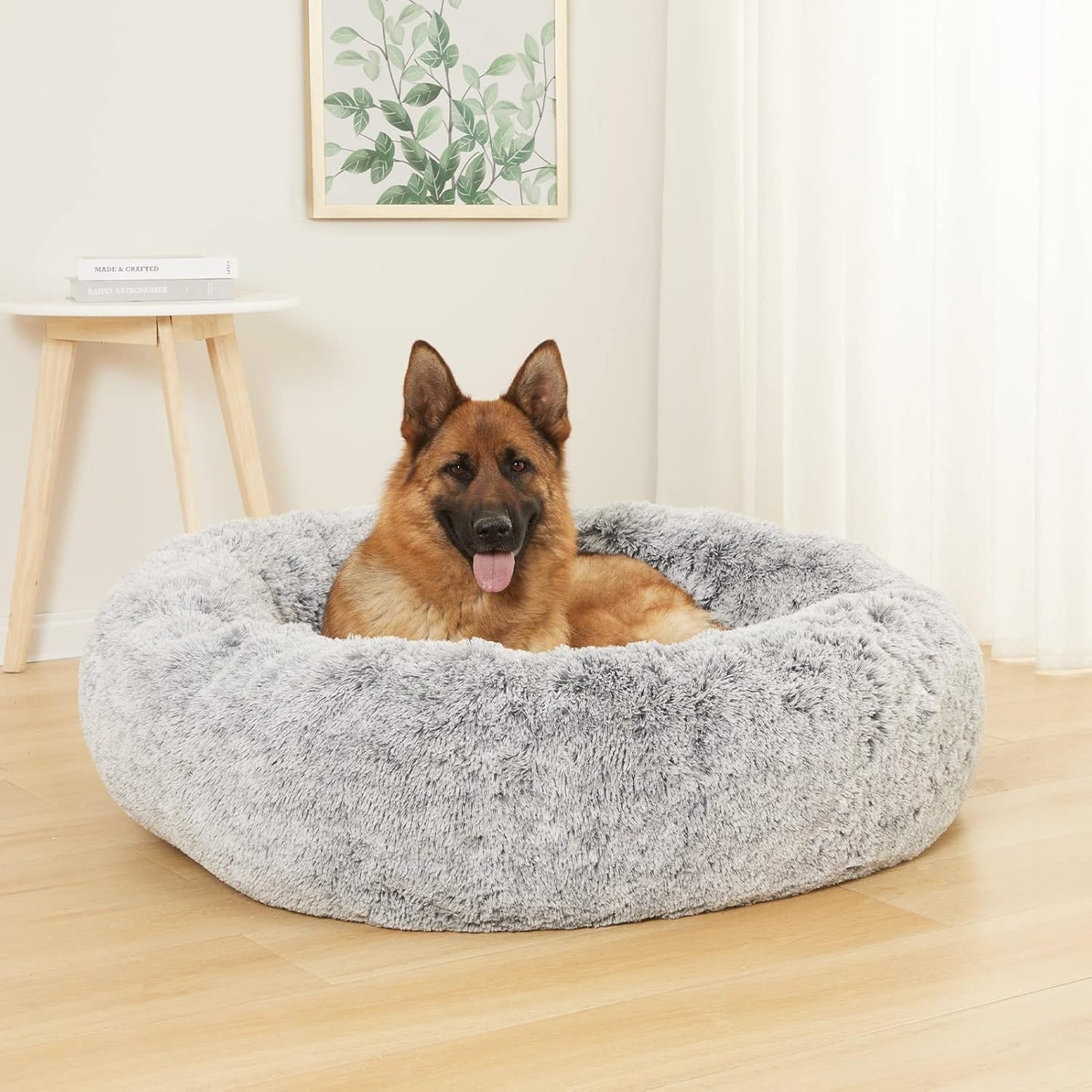 Bedfolks Calming Donut Dog Bed for Extra Large Dogs, 45 Inch Round Plush Bed with Non-Slip Bottom (Dark Grey, Extra Large)