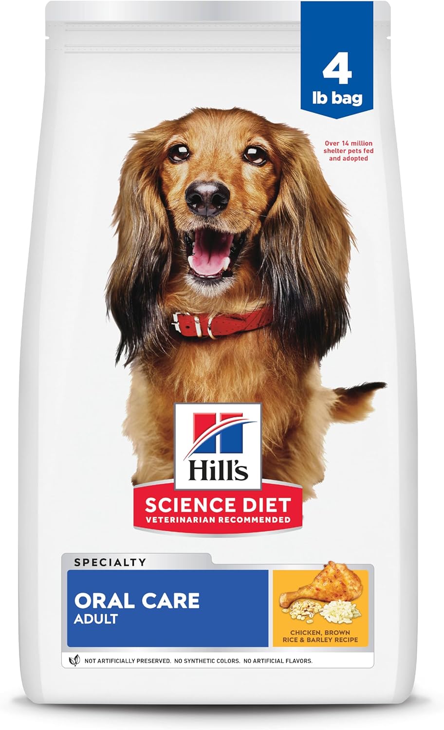 Hill's Science Diet Oral Care, Adult 1-6, Plaque & Tartar Buildup Support, Dry Dog Food, Chicken, Rice, & Barley, 4 lb Bag