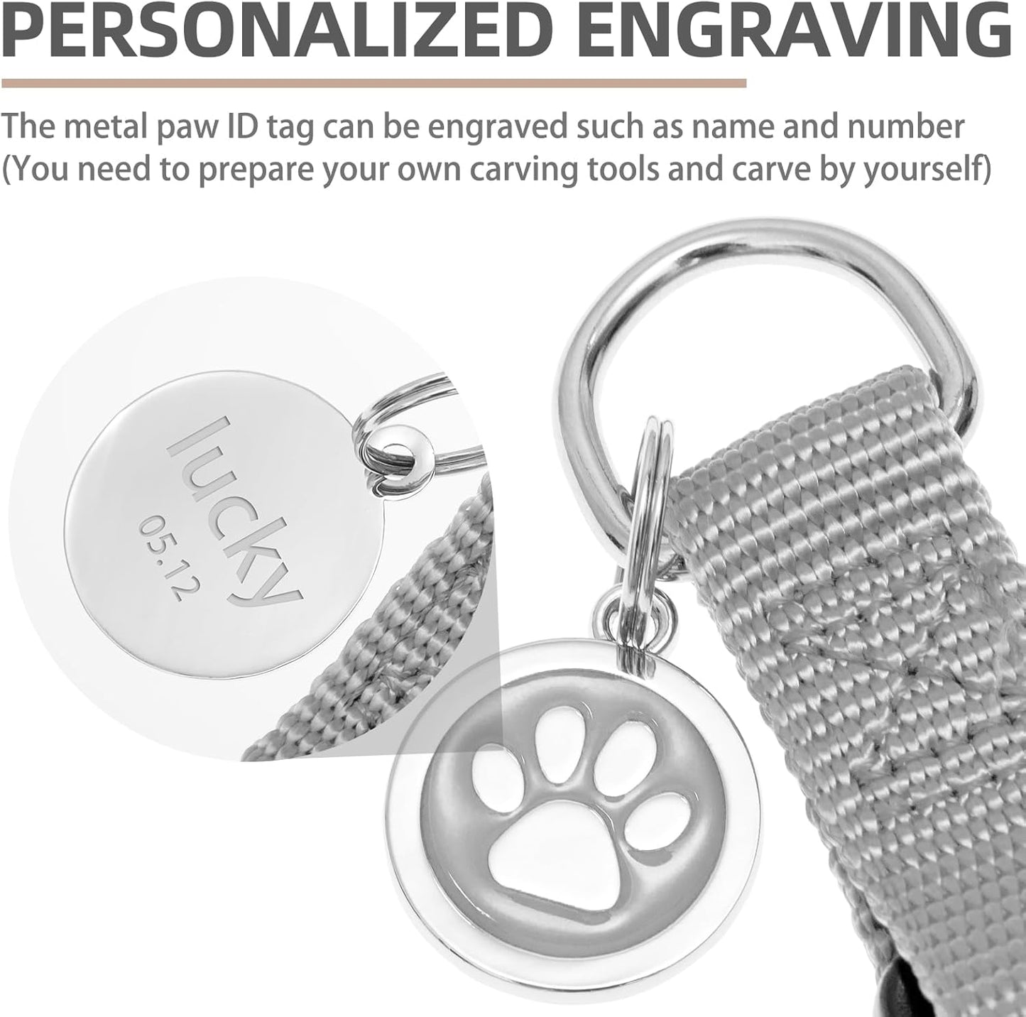 PUPTECK No Pull Dog Harness Soft Adjustable Basic Nylon Step in Puppy Vest Outdoor Walking with ID Tag, Grey, XS