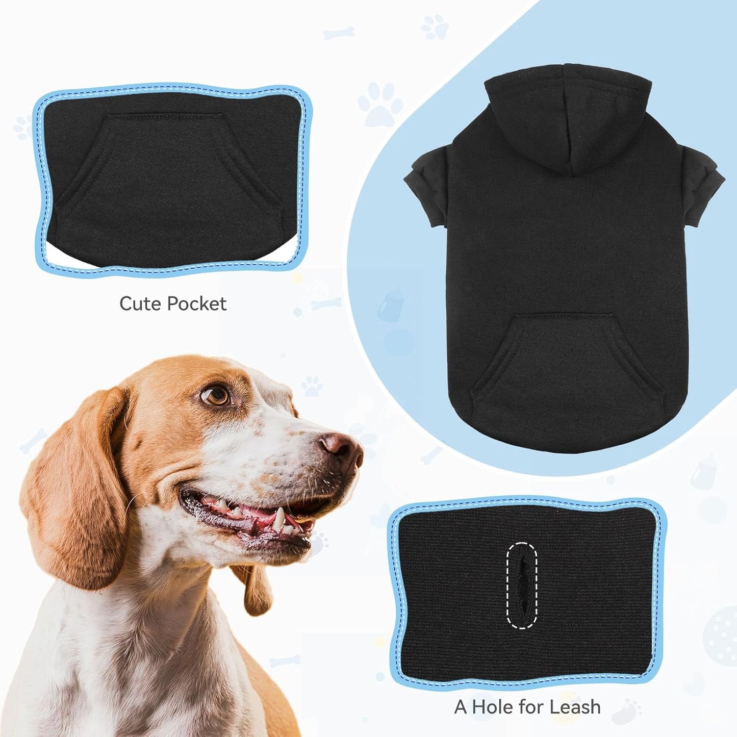 Dog Sweaters for Medium Dogs Dog Hoodie Pet Sweater Soft Solid Brushed Fleece Pet Clothes Hoodie Sweatshirt with Pocket(Black-M)