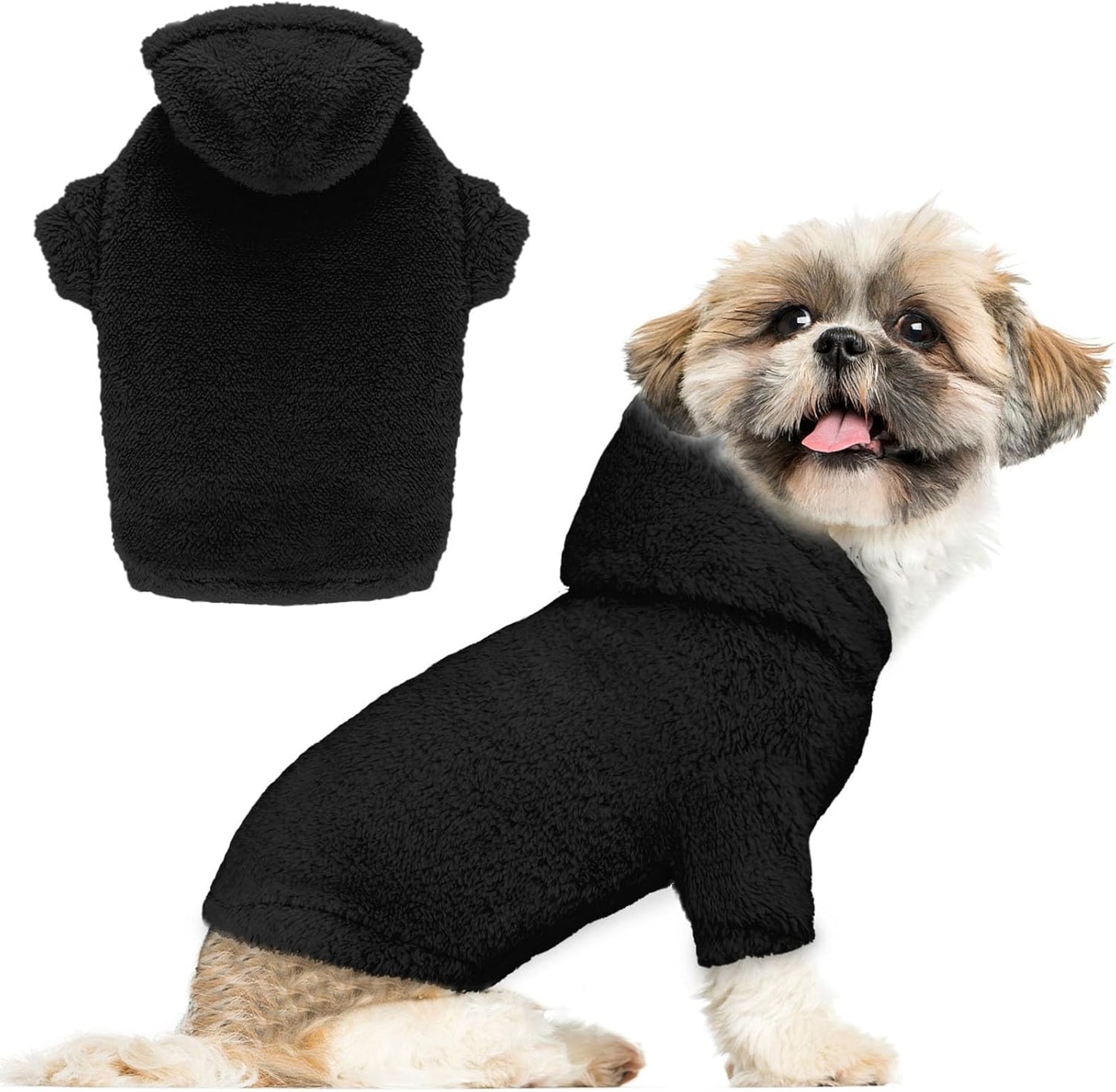 Fuzzy Dog Sweaters for Small Dogs Dog Hoodie Pet Clothes Warm Soft Cozy Coats Hooded Sweatshirt Fleece Small Pet Hoodies Sweater(Black-XS)