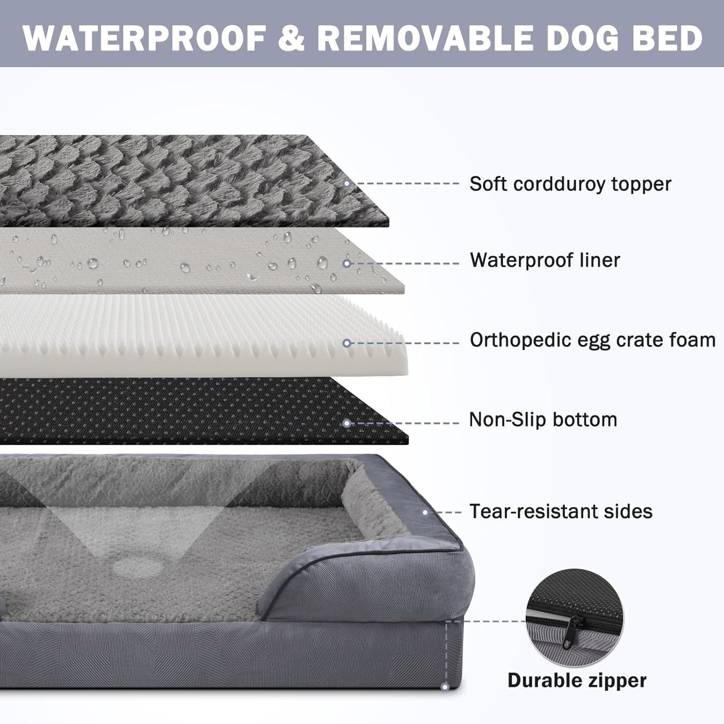 INVENHO Orthopedic Extra Large Dog Bed, XXL Waterproof Dog Sofa, Egg-Crate Foam Couch with Washable Removable Cover, Waterproof Lining and Nonskid Bottom