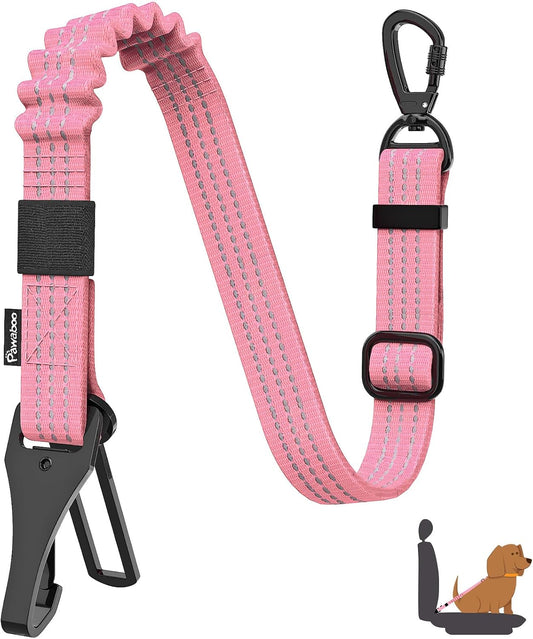 Pawaboo Dog Seatbelt for Car, 3-in-1 Dog Seat Belt Bungee, Shockproof Dogs Tether for Car with Buckle & Hook Latch, Adjustable Reflective Dogs Cars Harness Leash with 360° Lockable Buckle, Pink