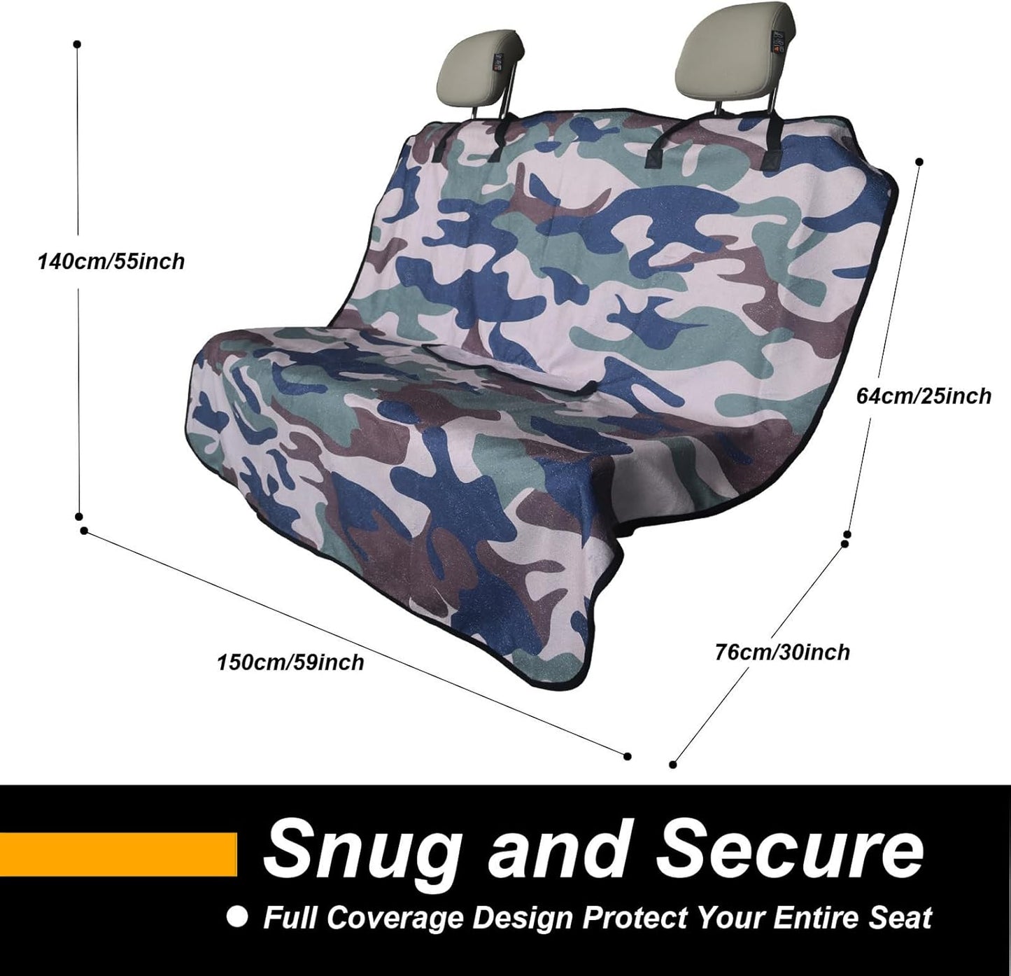 Back Seat Cover for Car Trucks Van SUV,Waterproof Rear Bench Towel Seat Covers for Dogs and Kids,Automotive Backseat Protector (Camouflage)