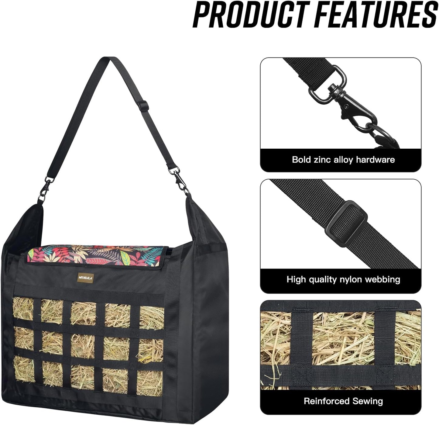 Hay Bag for Horses,Slow Feeder for Horse/Donkey/Goat, Premium 1680D Oxford Cloth,Easy to Fill and Hang with Extra Large Opening（Leaf）