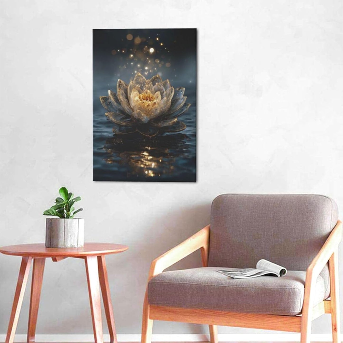 Zen Lotus Canvas Wall Art Mystical Lotus Bloom in Water Aesthetic Pictures Wall Decor Modern Meditation Spiritual Painting Print Framed Artwork Decorations Gifts for Yoga Spa Room Bathroom 16"x24"
