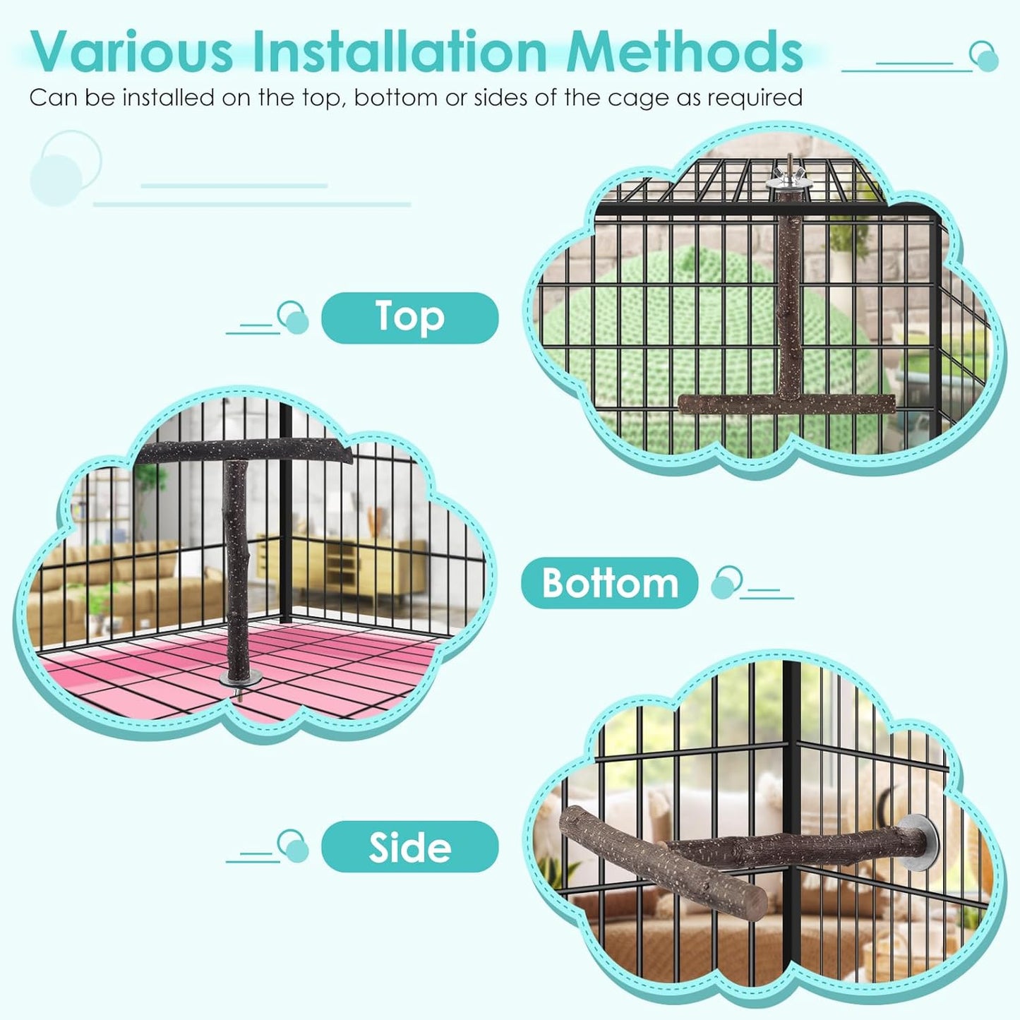 Bird Perches, 6 Pcs Natural Wood Parrot Perch Stand Chew Toys, Hanging Multi-Branch Parrot Perch Platform Swing Toy Cage Accessories for Small Parakeets, Budgies, Lovebirds, Canaries, Finches