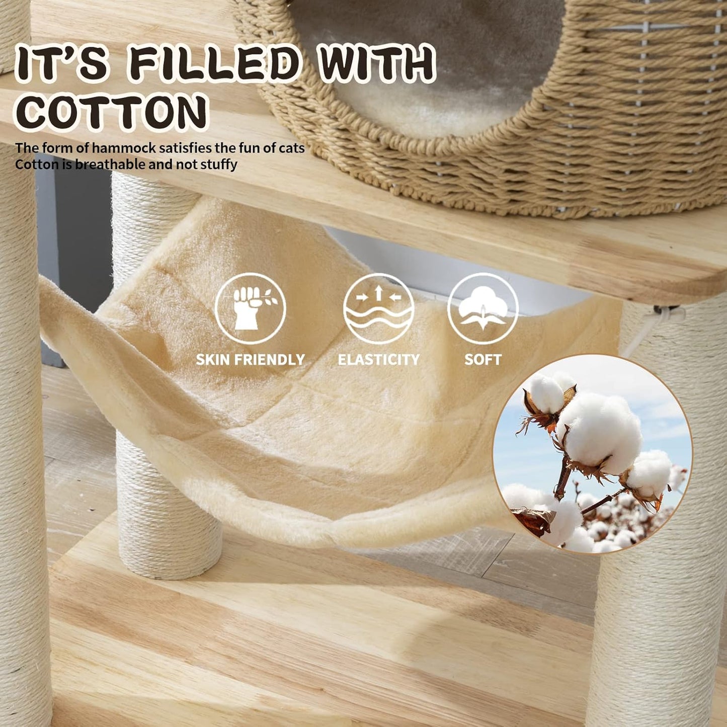 59" Big Modern Cat Tree Tower, Cat Tower Sisal-Covered Scratching Posts for Indoor Cats, Oak Wood Cat Tree for Large Cats, Multi-Level Cat Condo with Space Capsule Nest, Cat Furniture Activity Centre
