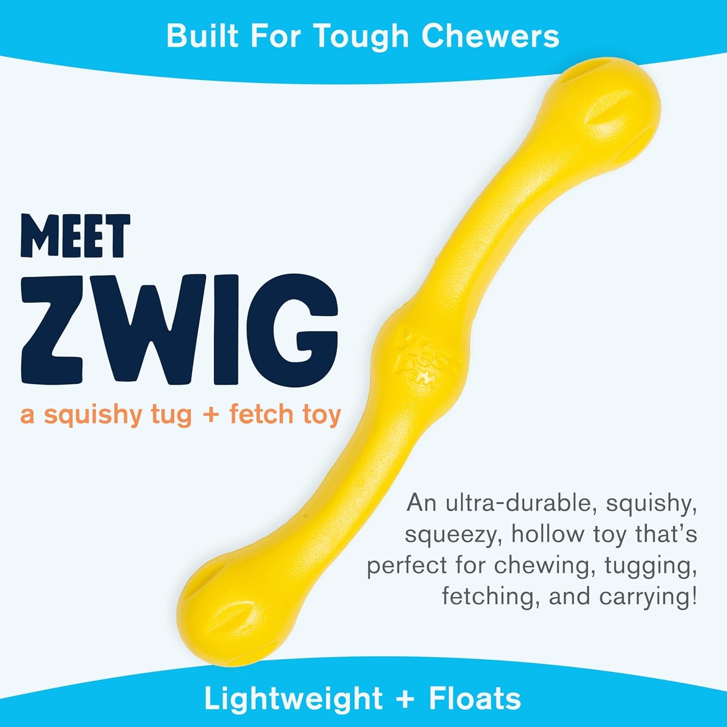 WEST PAW Zogoflex Echo Zwig Squeezy Dog Fetching Stick – Bouncy, Hollow, Squishy Interactive Toy for Puppies, Large Dogs – Floatable Stick, Lightweight Chewy Toy for Catch – 13.75” Dandelion Yellow