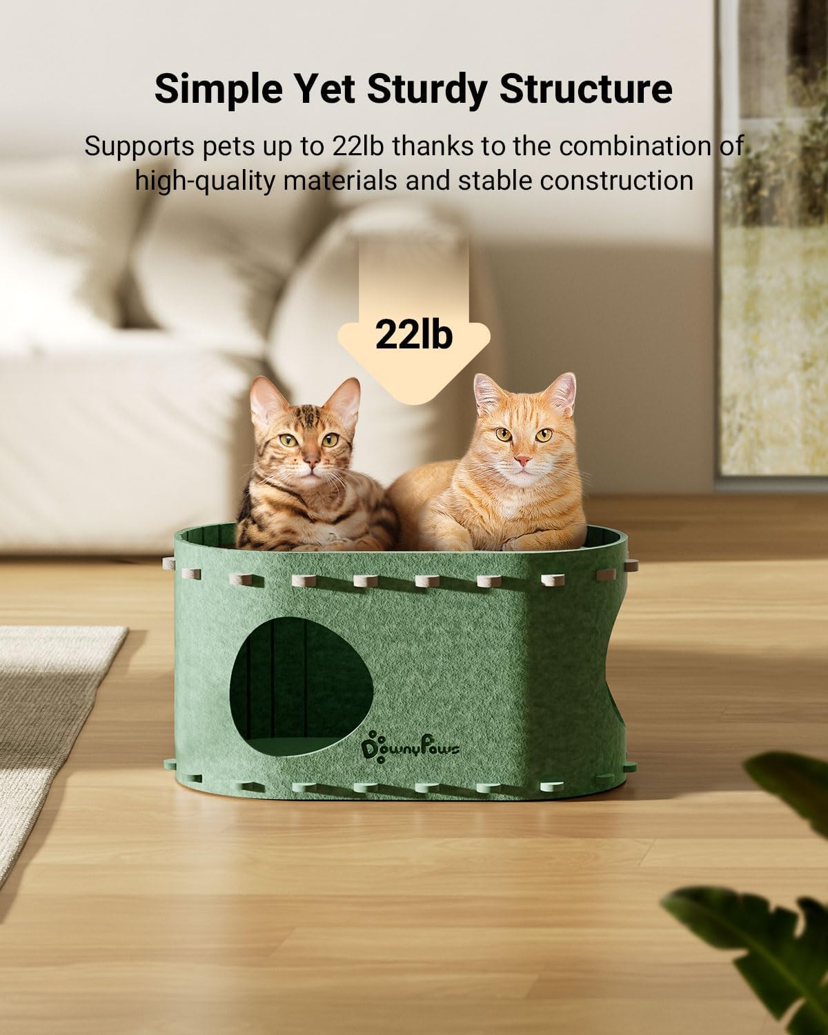 DownyPaws Cat House for Indoor Cats, Cat Bed Cave for Multiple & Large Cats Up to 22 Lbs, Scratch Resistant Peekaboo Cat Caves, Foldable Tunnel Enclosed Bed, PeekaPurr, Forest