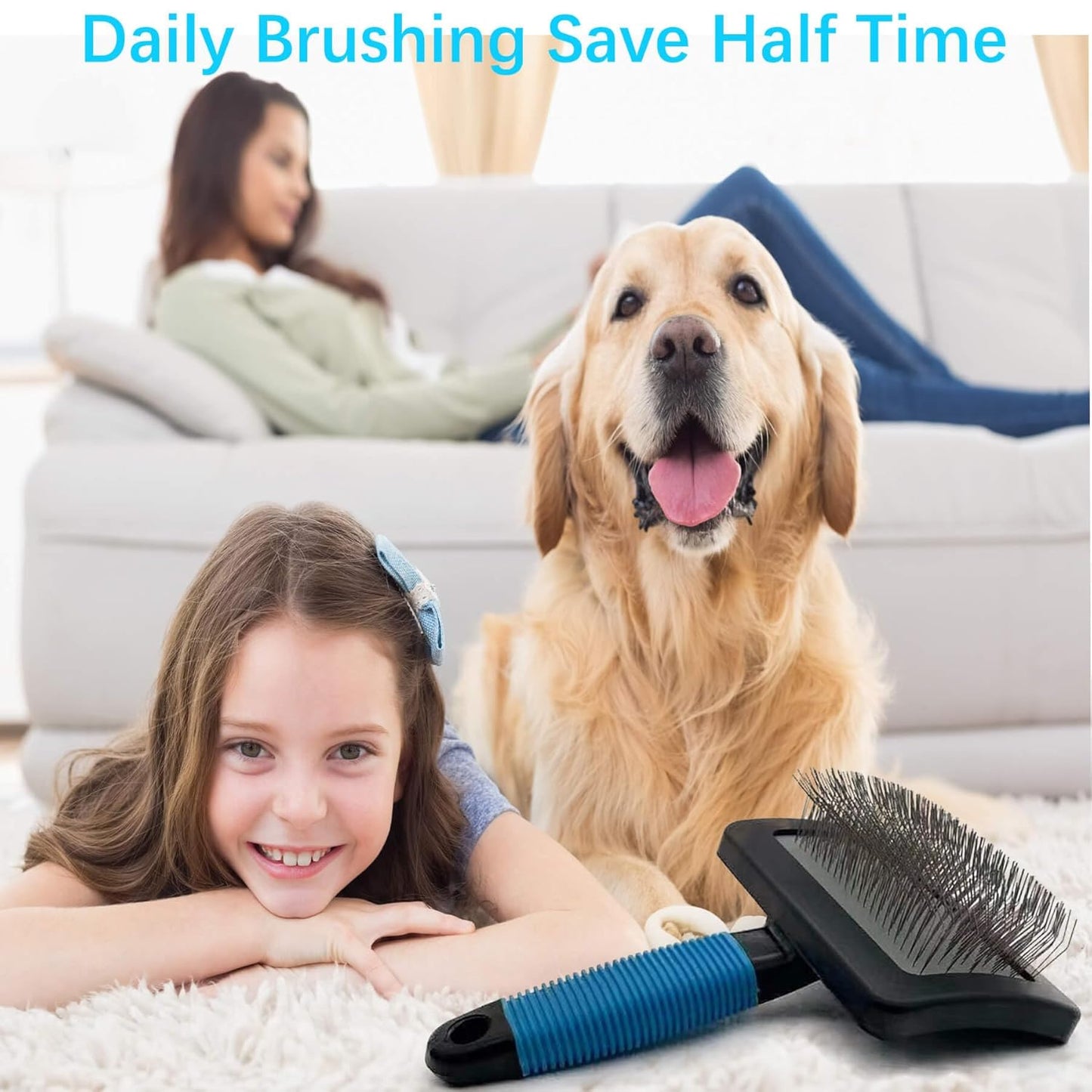 Dog Brush for Long Haired Dogs - Large Firm Slicker Brushes for Poodles, Goldendoodles & Shedding Grooming - Soft Massage Stainless Steel Pins (25mm/1") - Gentle Pet Grooming Wire