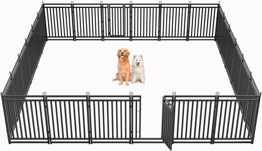 Dog Fence Outdoor Indoor, 40 Inch Height 24 Panels Dog Playpen for Large/Medium/Small Dogs Metal Dog Pen for Yard Camping and RV | Black-Silver
